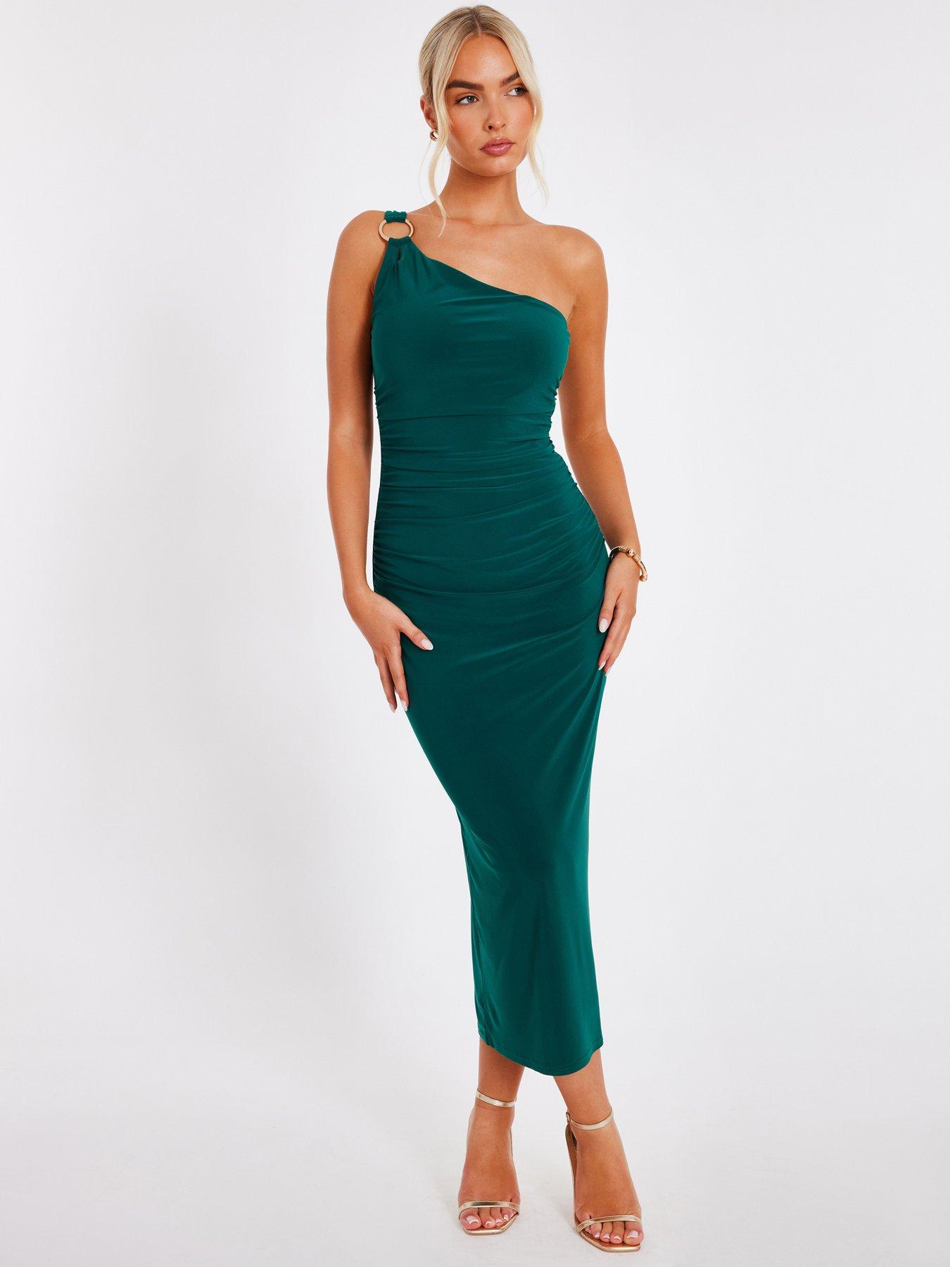 Quiz Bottle Green One Shoulder Midaxi Dress