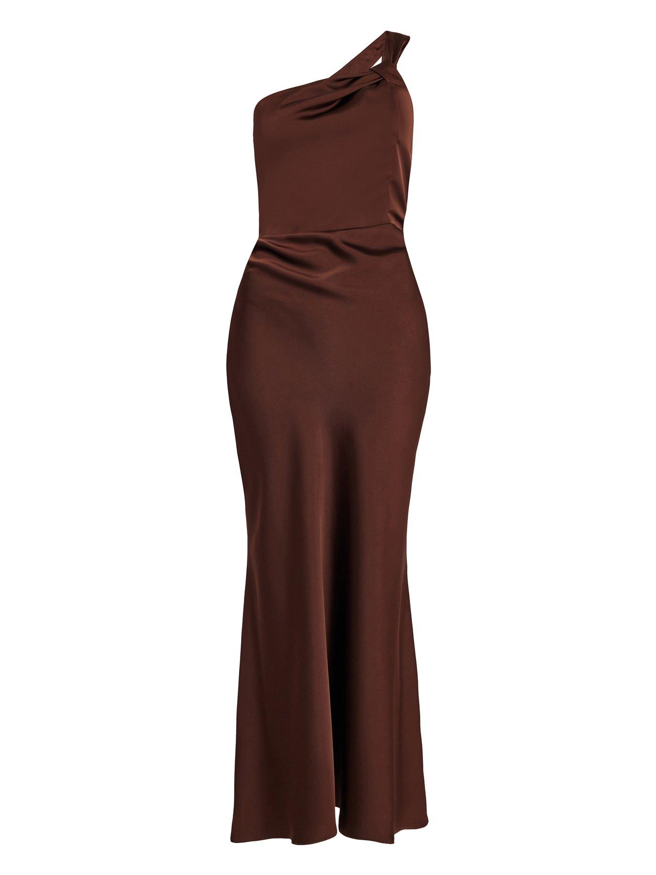 Quiz Brown Satin One Shoulder Midaxi Dress | Littlewoods