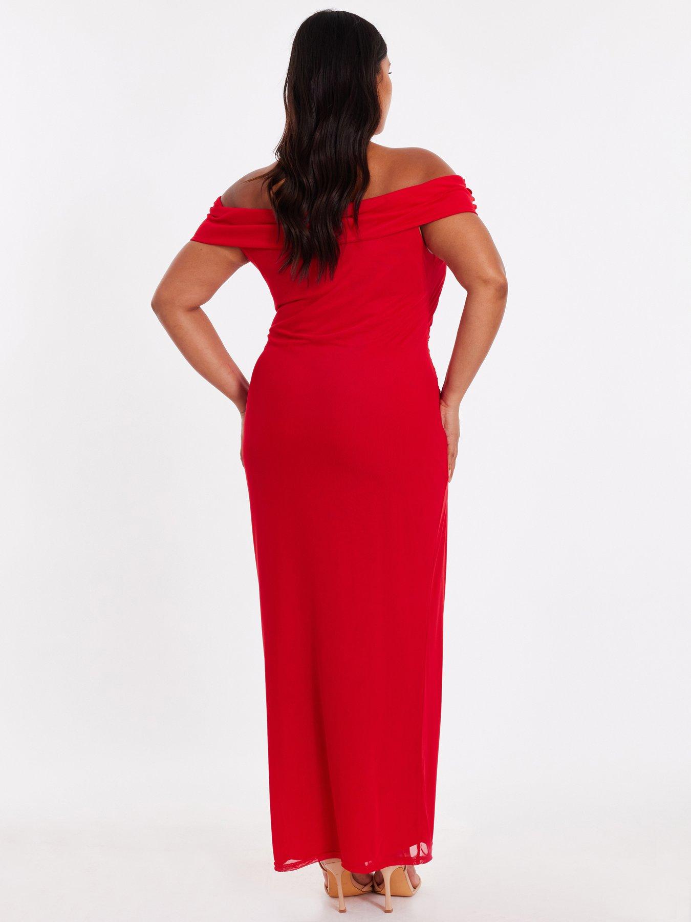 Image 2 of 6 of Quiz Curve Red Floral Bardot Midaxi Dress