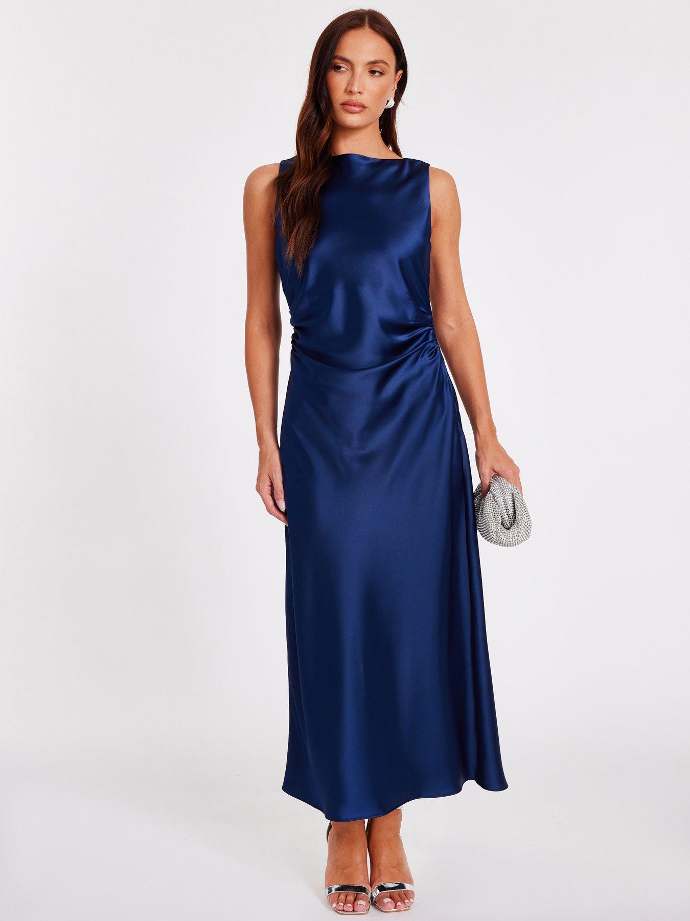 Quiz Navy Satin Ruched Midaxi Dress