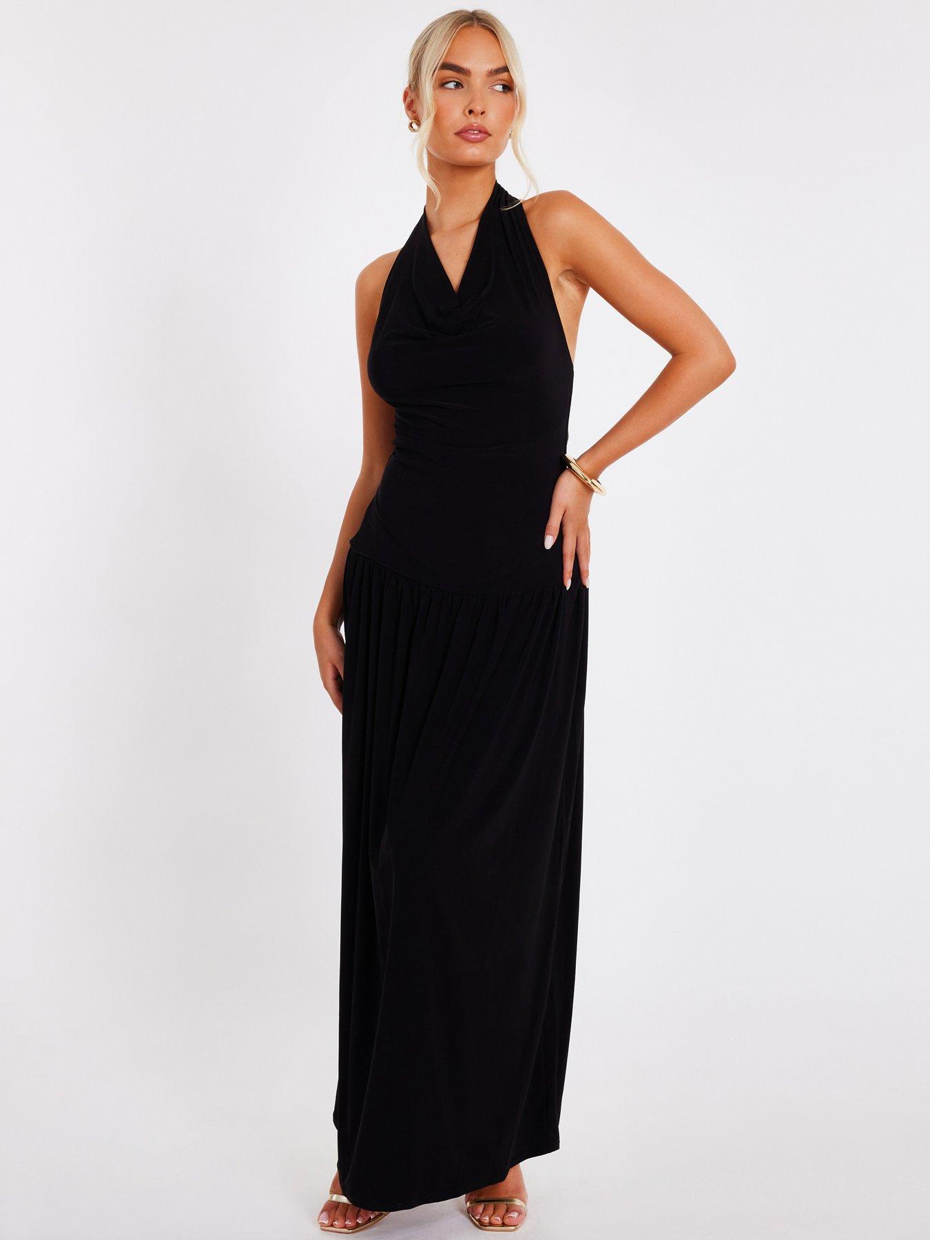 Image 1 of 6 of Quiz Black Cowl Neck Maxi Dress