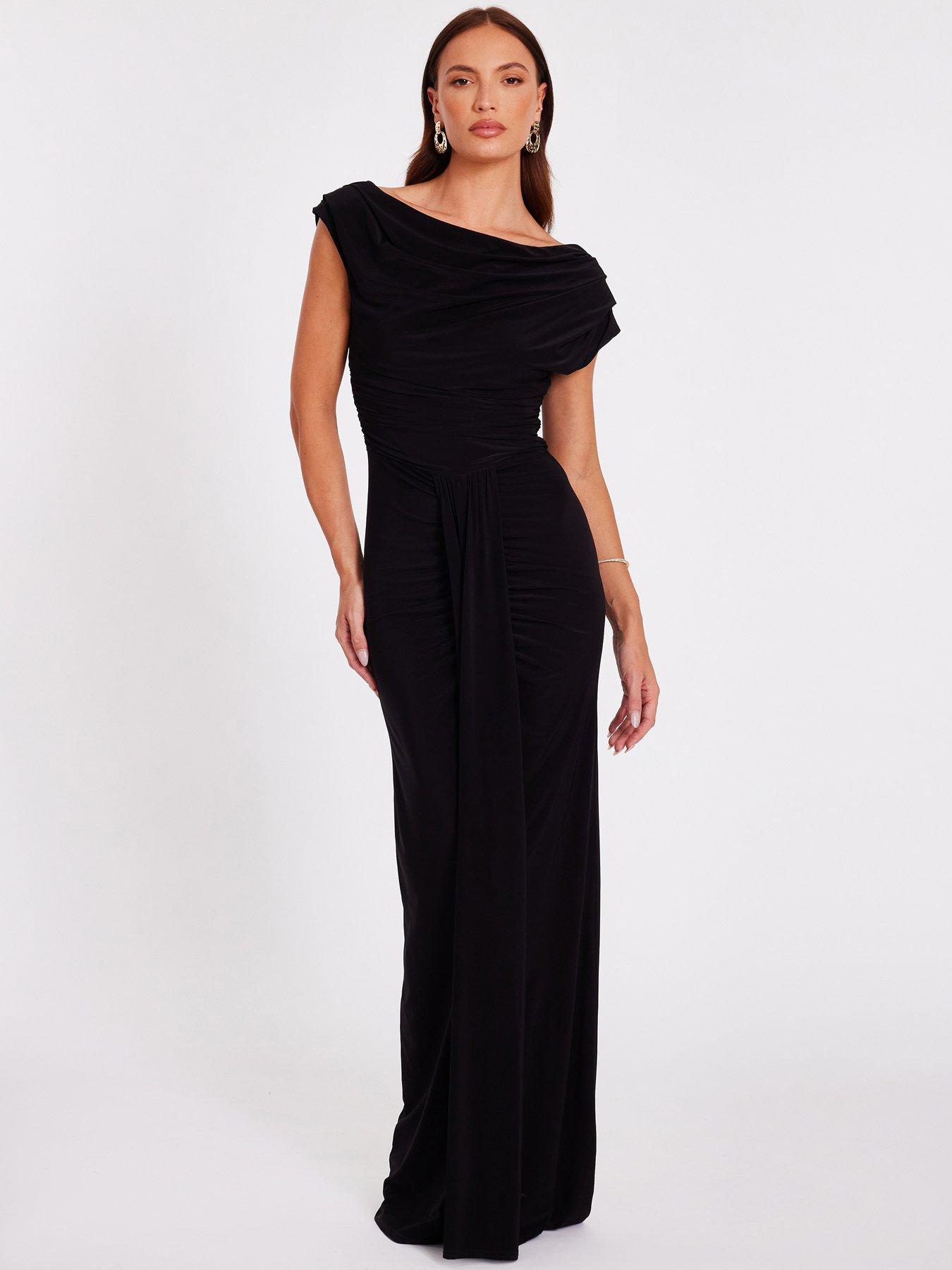 Quiz Black Off Shoulder Ruched Maxi Dress