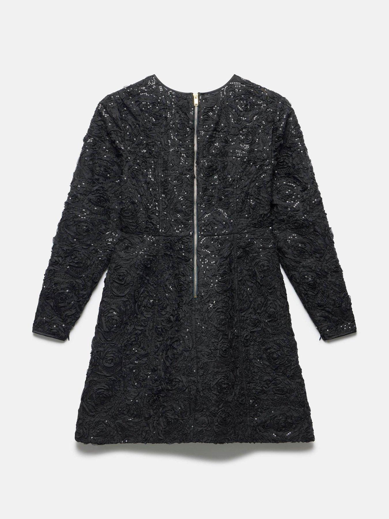 Image 6 of 6 of Mint Velvet Sequin Applique Mini Dress - Black