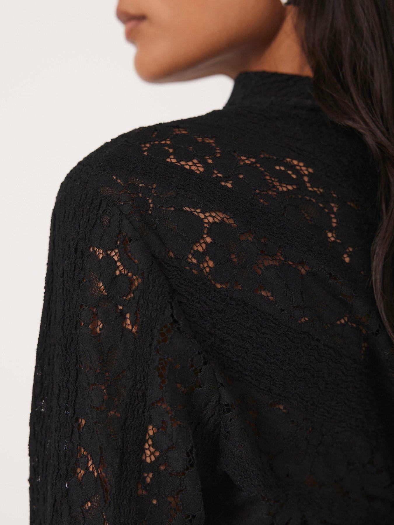  image of mint-velvet-lace-high-neck-top-black