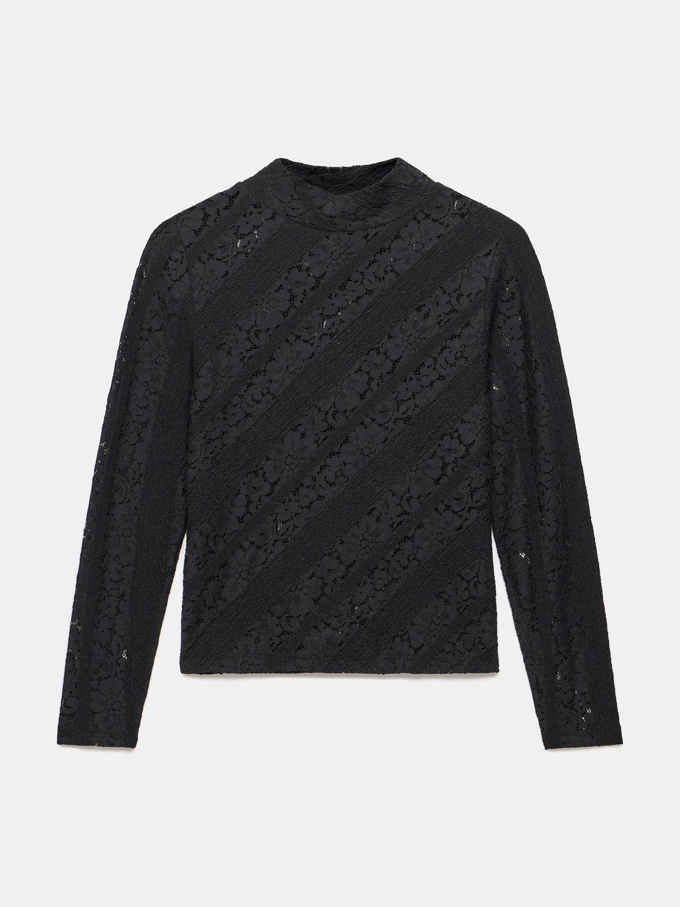  image of mint-velvet-lace-high-neck-top-black