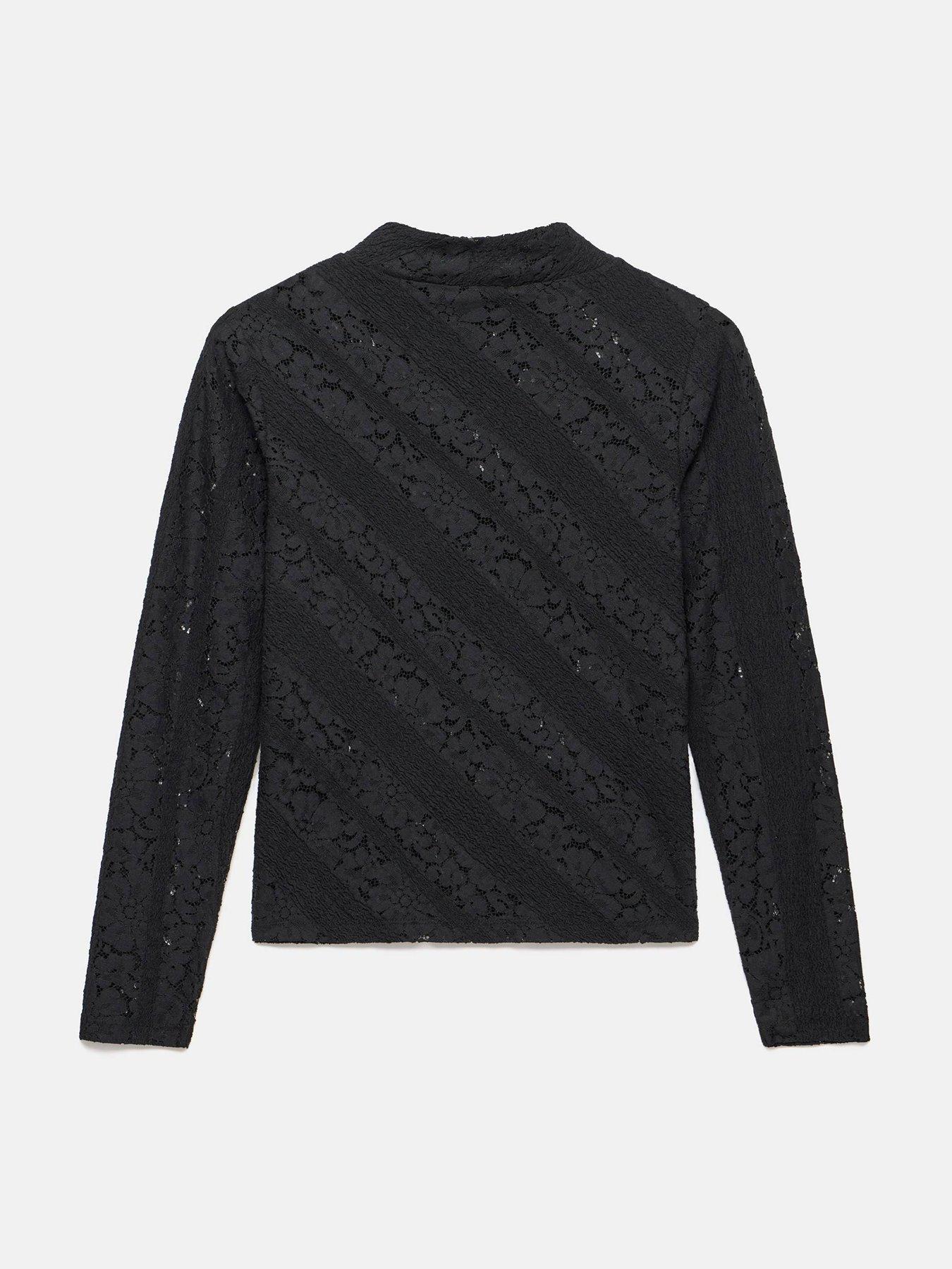  image of mint-velvet-lace-high-neck-top-black