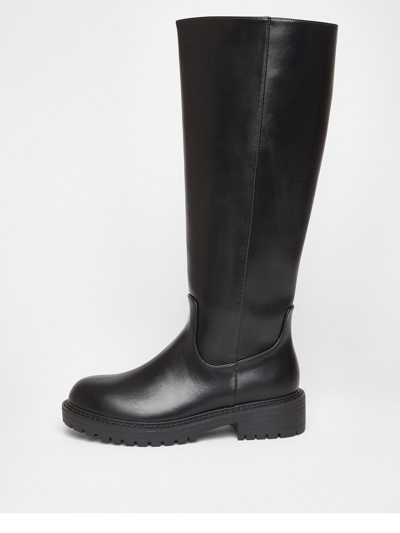 Quiz Wide Fit Black Chunky Knee High Boots