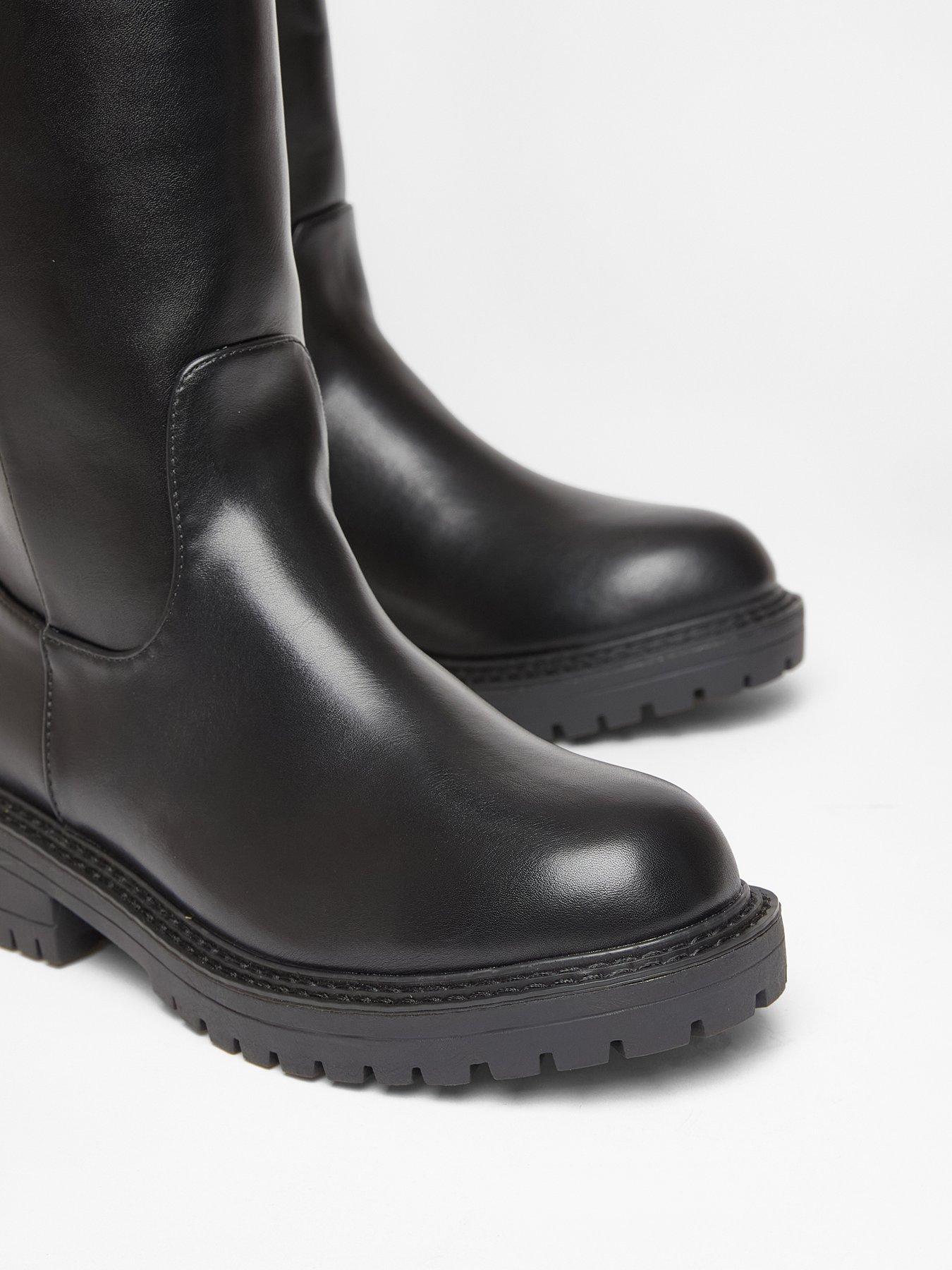  image of quiz-wide-fit-black-chunky-knee-high-boots