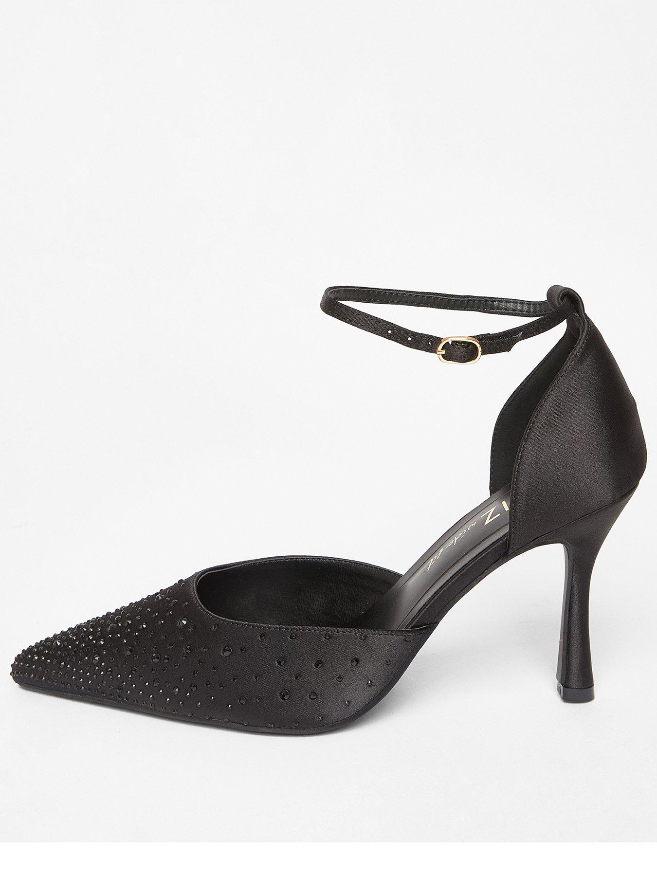 Quiz Wide Fit Black Scattered Diamante Heels