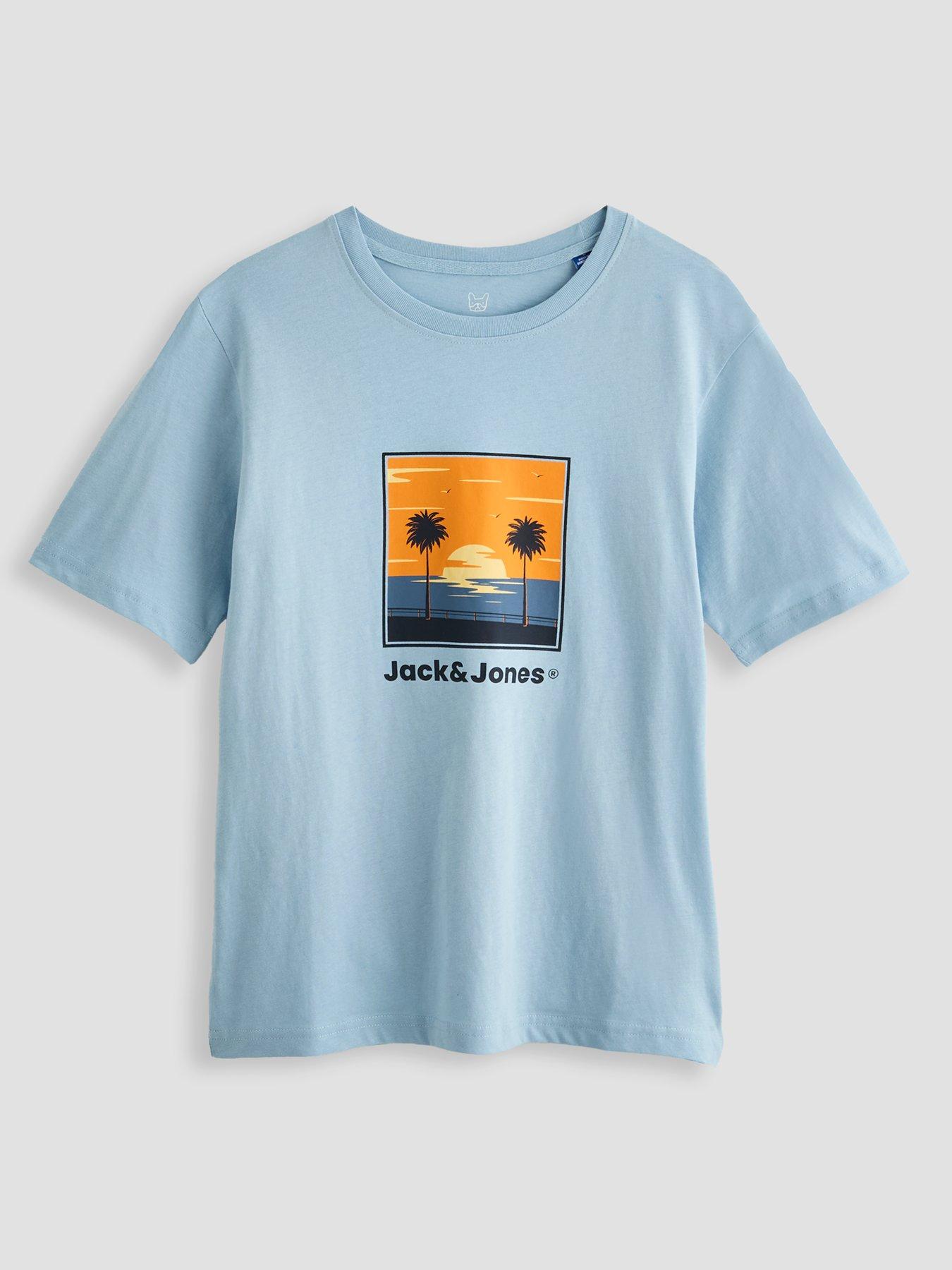 Jack & Jones Junior Boys Perry Graphic Print Short Sleeve T-shirt - Light Blue