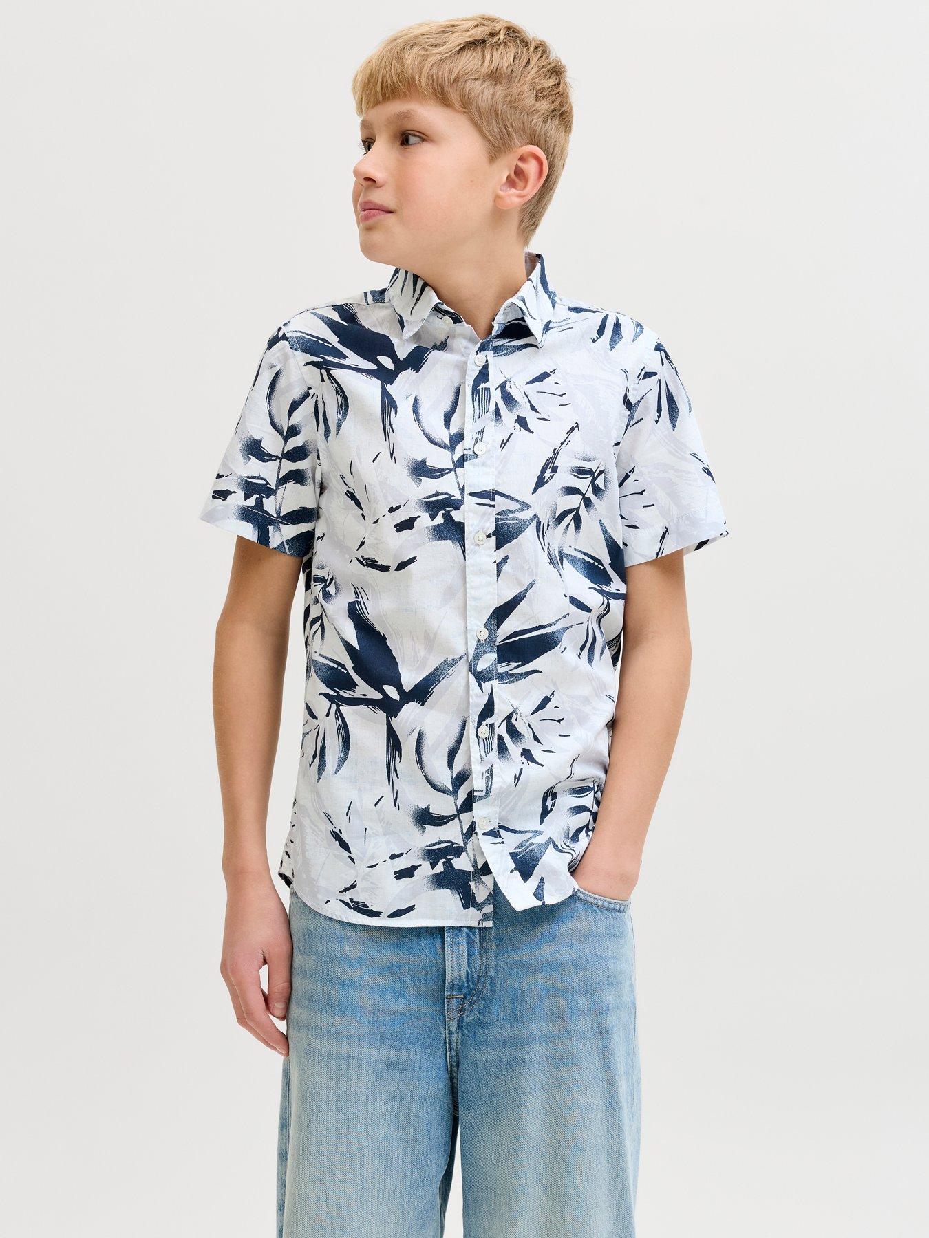 Jack & Jones Junior Boys Printed Honolulu Short Sleeve Shirt - Cloud Dancer
