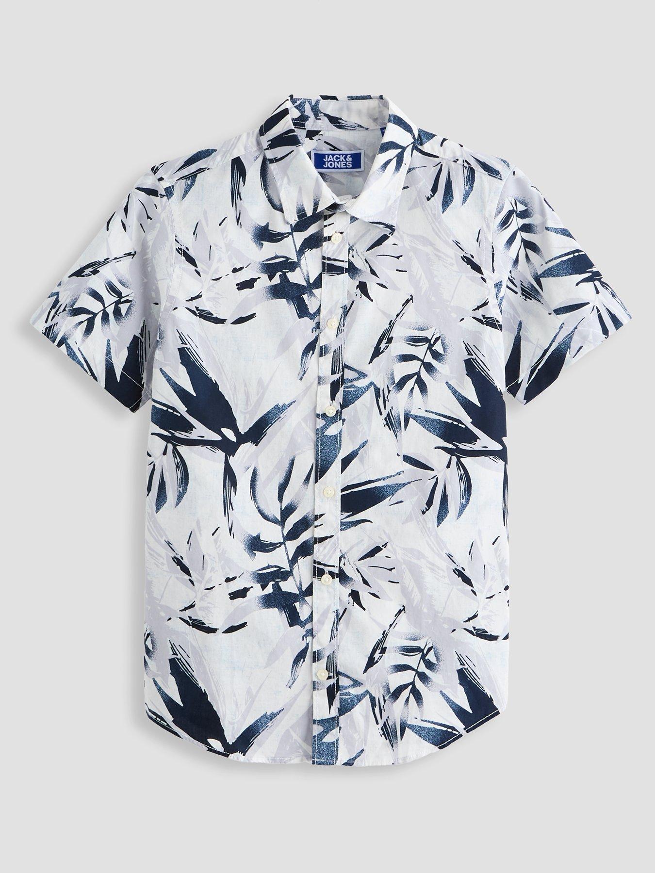 Jack & Jones Junior Boys Printed Honolulu Short Sleeve Shirt - Cloud Dancer