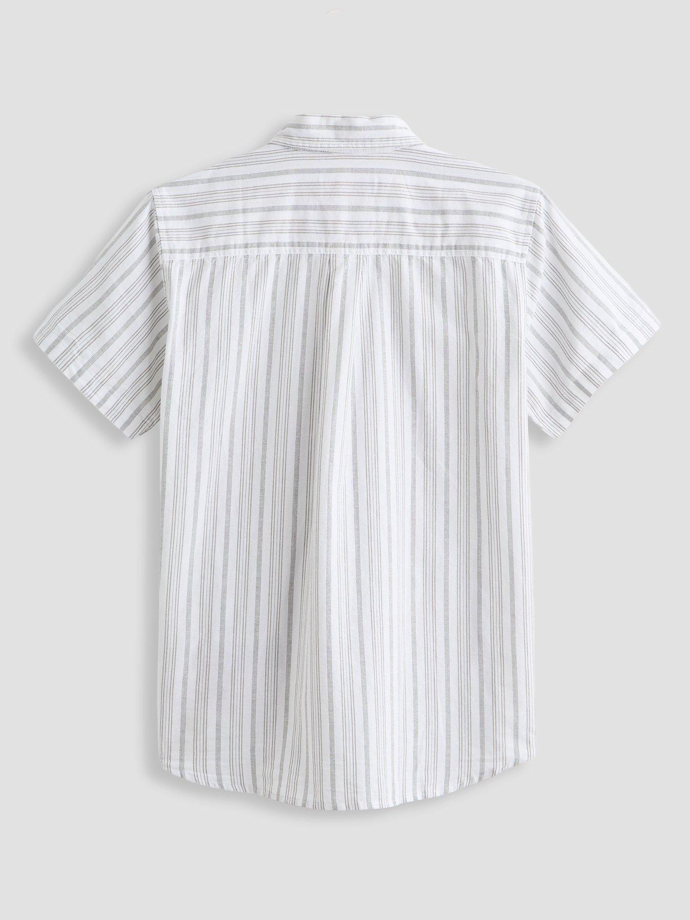 Image 2 of 4 of Jack & Jones Junior Boys Devin Stripe Short Sleeve Shirt - Khaki