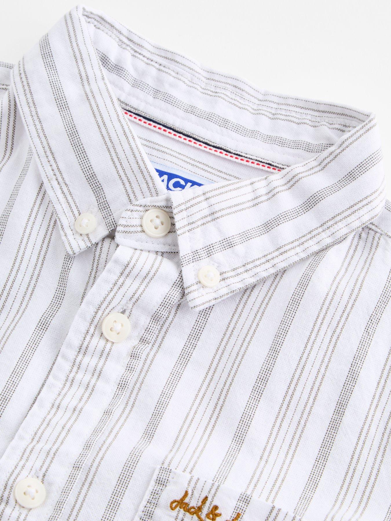 Image 3 of 4 of Jack & Jones Junior Boys Devin Stripe Short Sleeve Shirt - Khaki