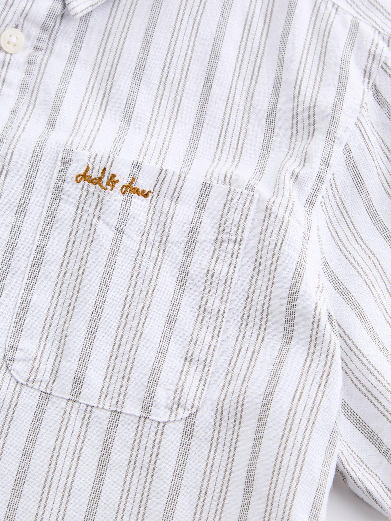 Image 4 of 4 of Jack & Jones Junior Boys Devin Stripe Short Sleeve Shirt - Khaki