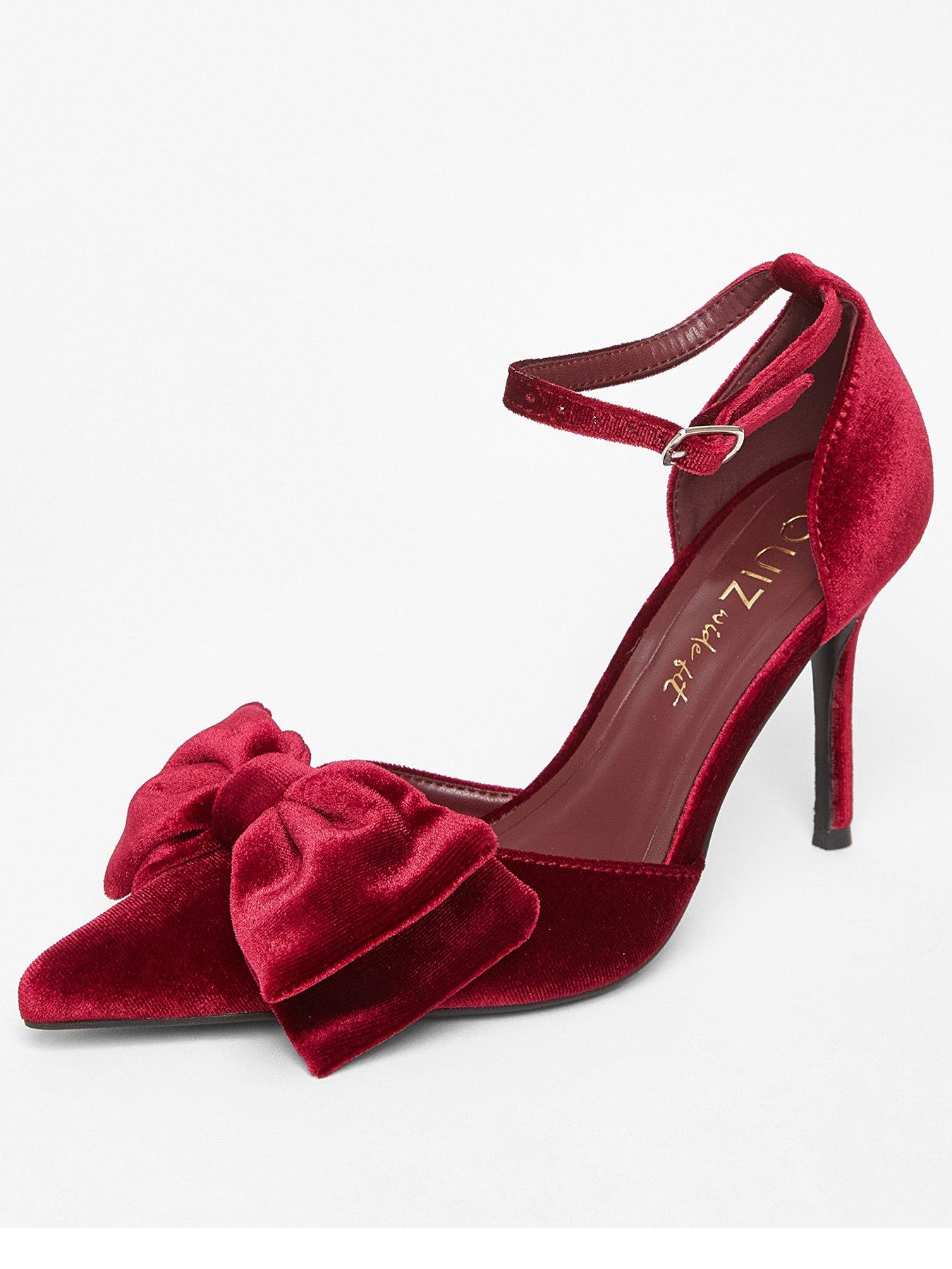  image of quiz-wide-fit-dark-red-velvet-bow-court-heels