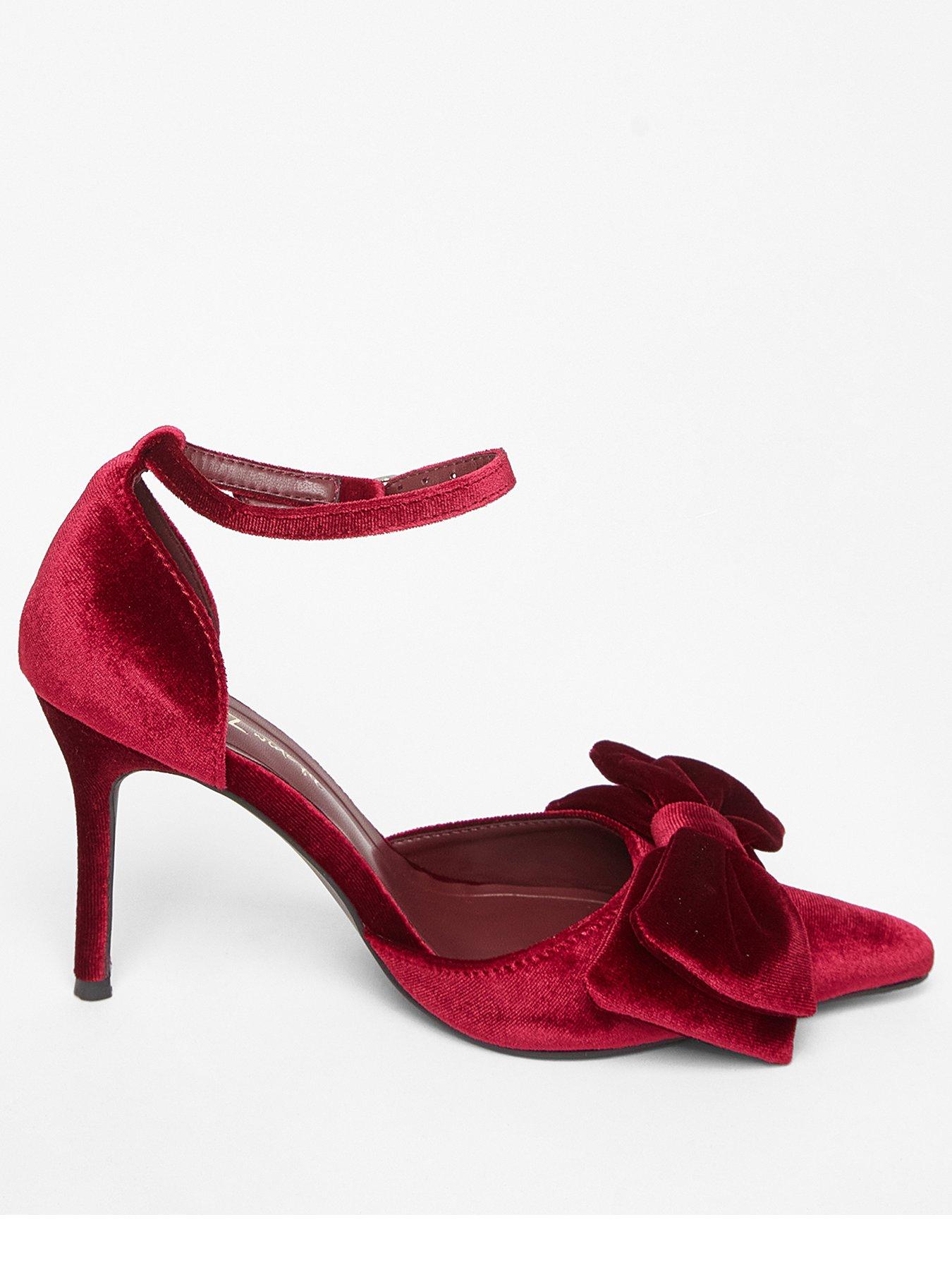  image of quiz-wide-fit-dark-red-velvet-bow-court-heels