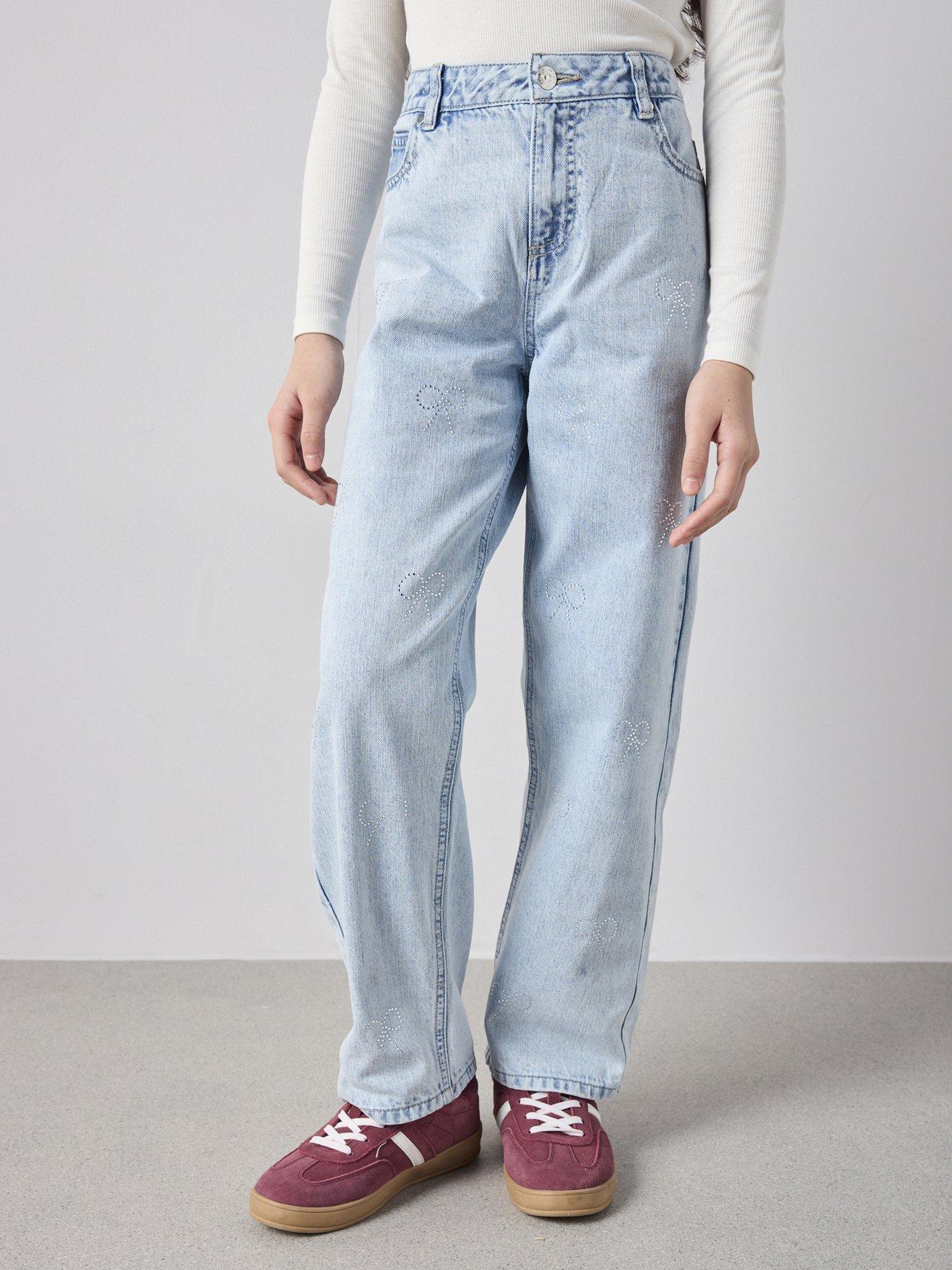 The Very Collection Girls Straight Leg Diamonte Jeans - Vintage Wash Blue
