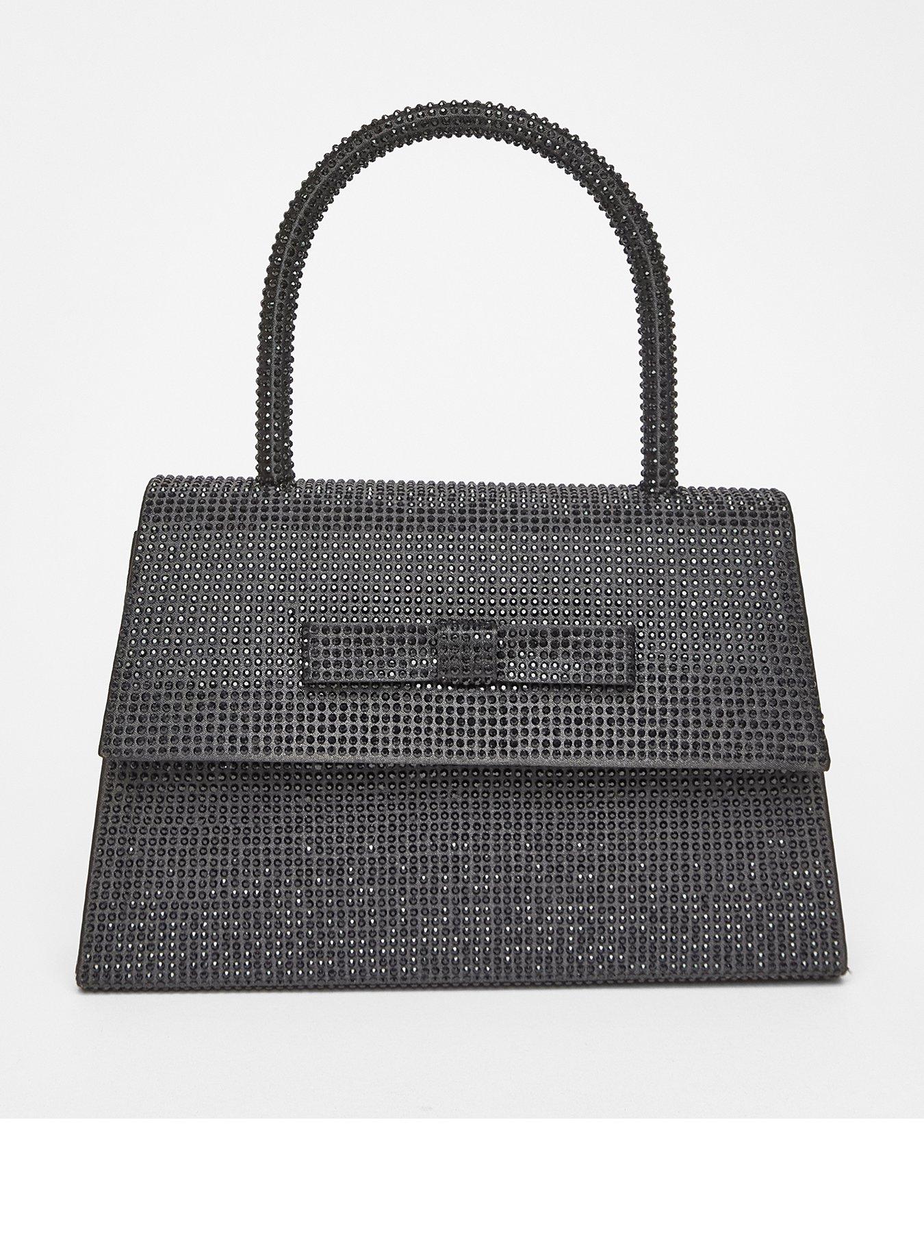 Quiz Black Diamante Top Handle Bag