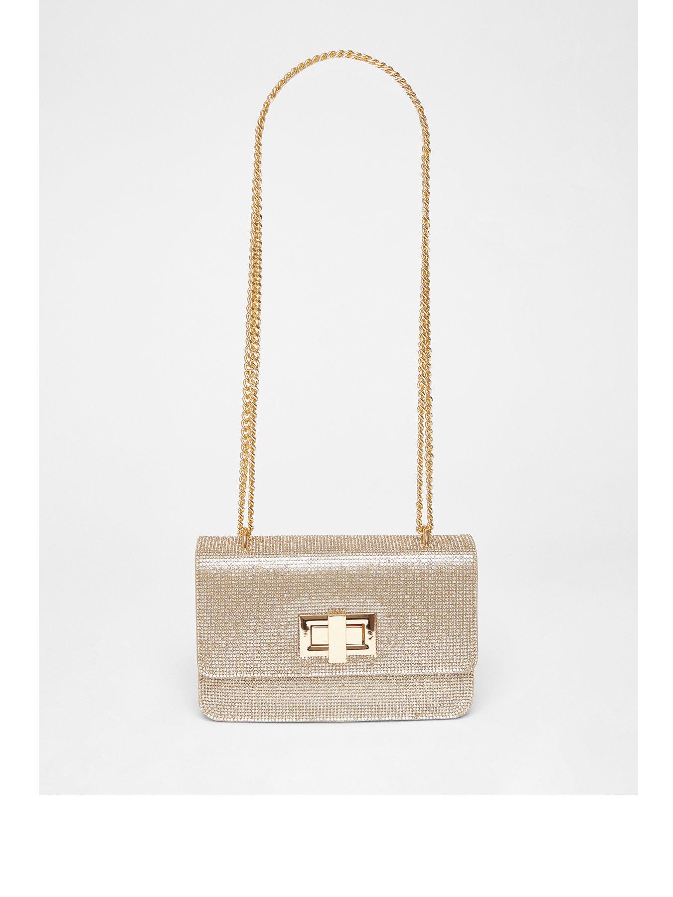 Quiz Gold Diamante Crossbody Bag