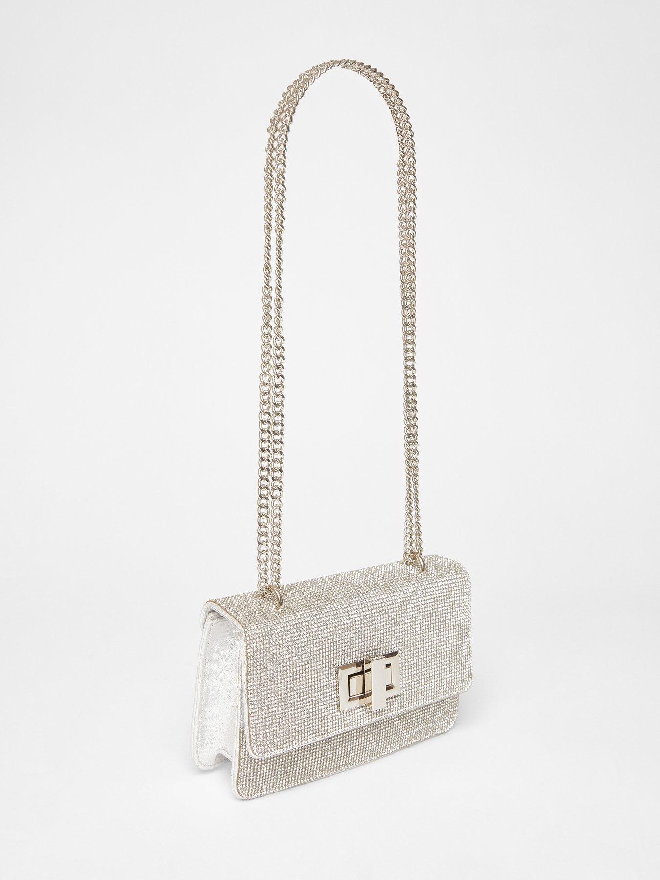 Image 2 of 5 of Quiz Silver Diamante Crossbody Bag
