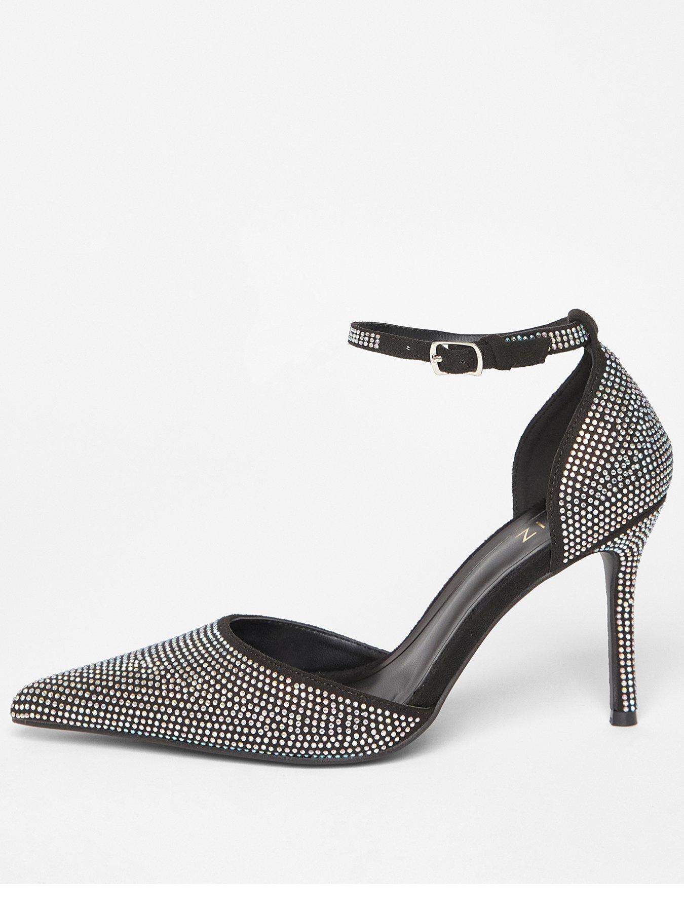 Quiz Black Diamante Pointed Toe Heels