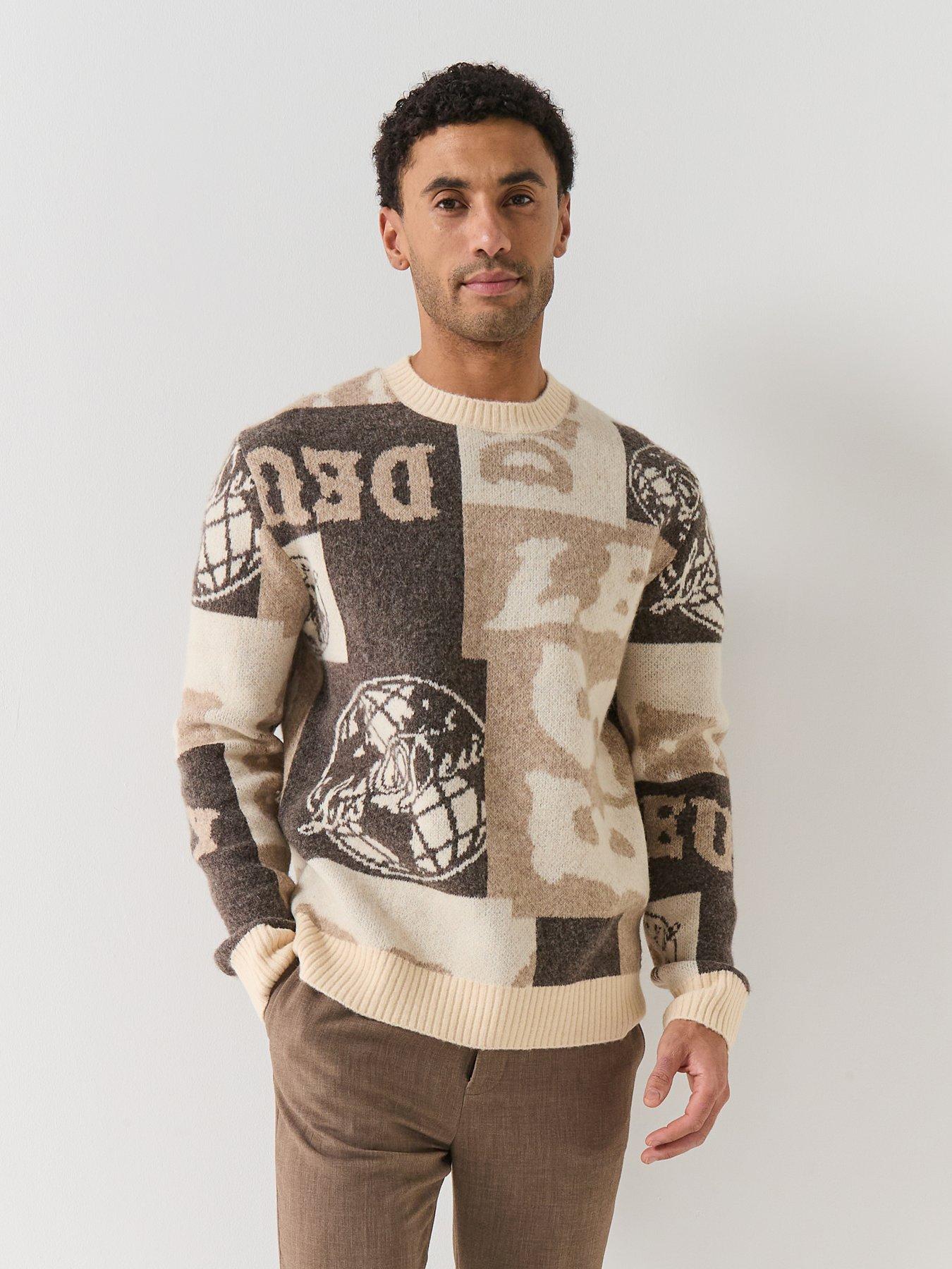 les-deux-globe-knitted-all-over-logo-knitted-jumper-beige