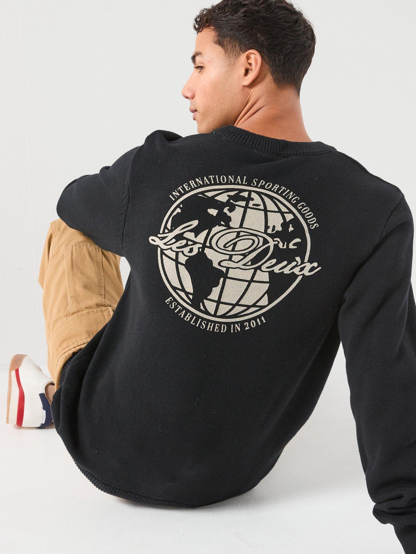  image of les-deux-gary-globe-back-logo-knitted-jumper-black