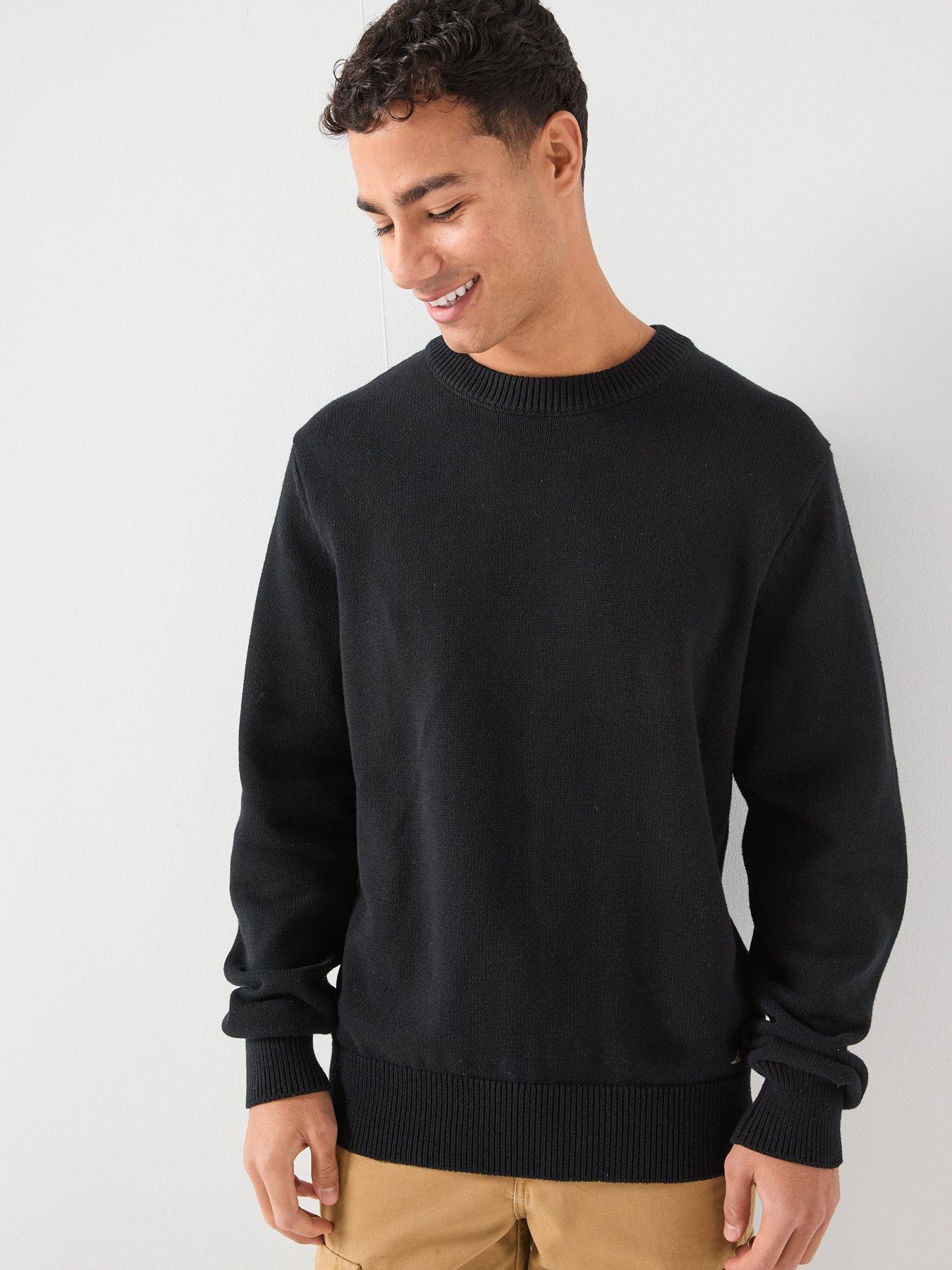  image of les-deux-gary-globe-back-logo-knitted-jumper-black