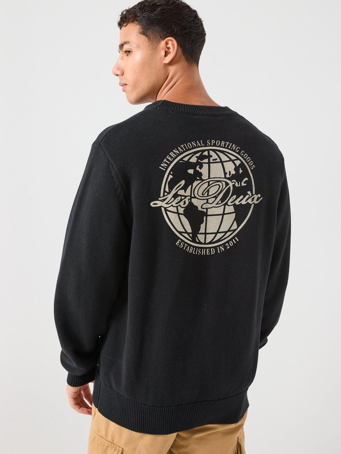  image of les-deux-gary-globe-back-logo-knitted-jumper-black