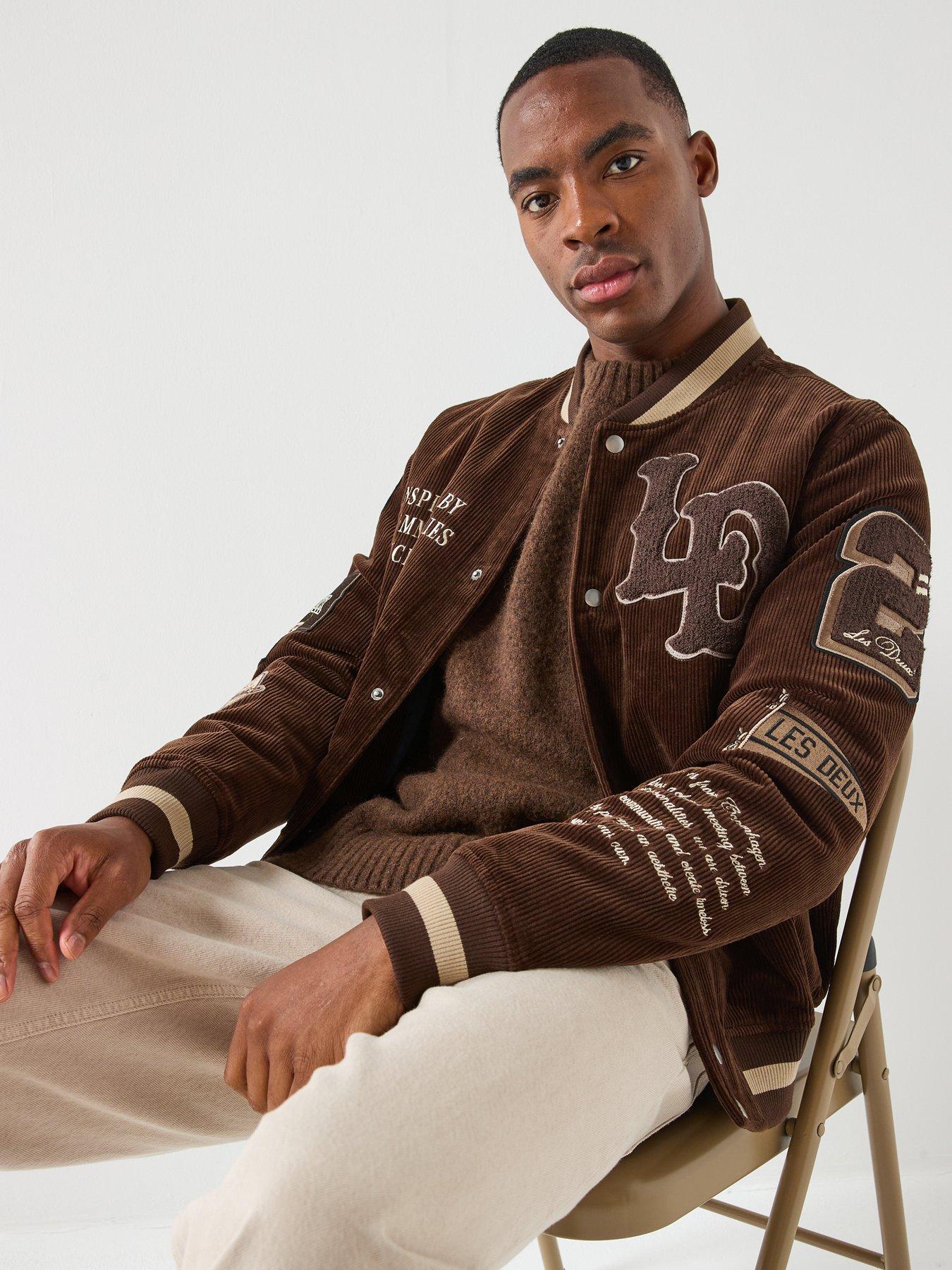  image of les-deux-corduroy-varsity-jacket-brown