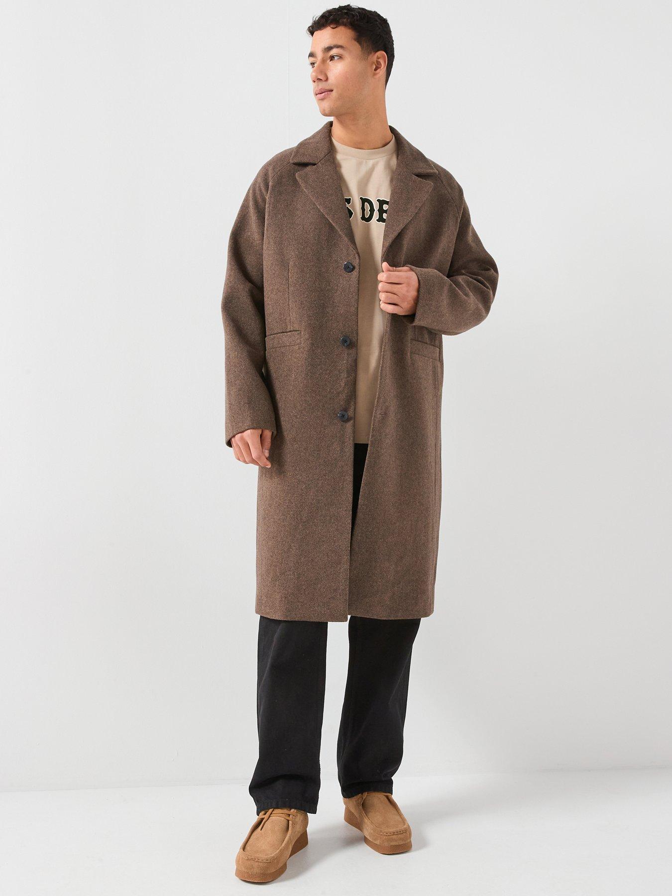  image of les-deux-nicko-melange-wool-overcoat-brown