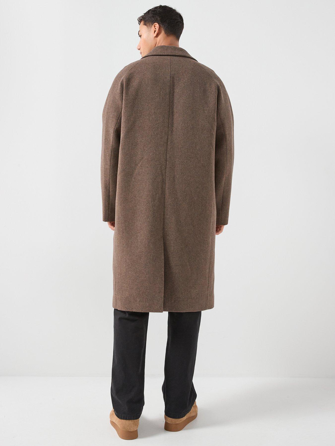  image of les-deux-nicko-melange-wool-overcoat-brown