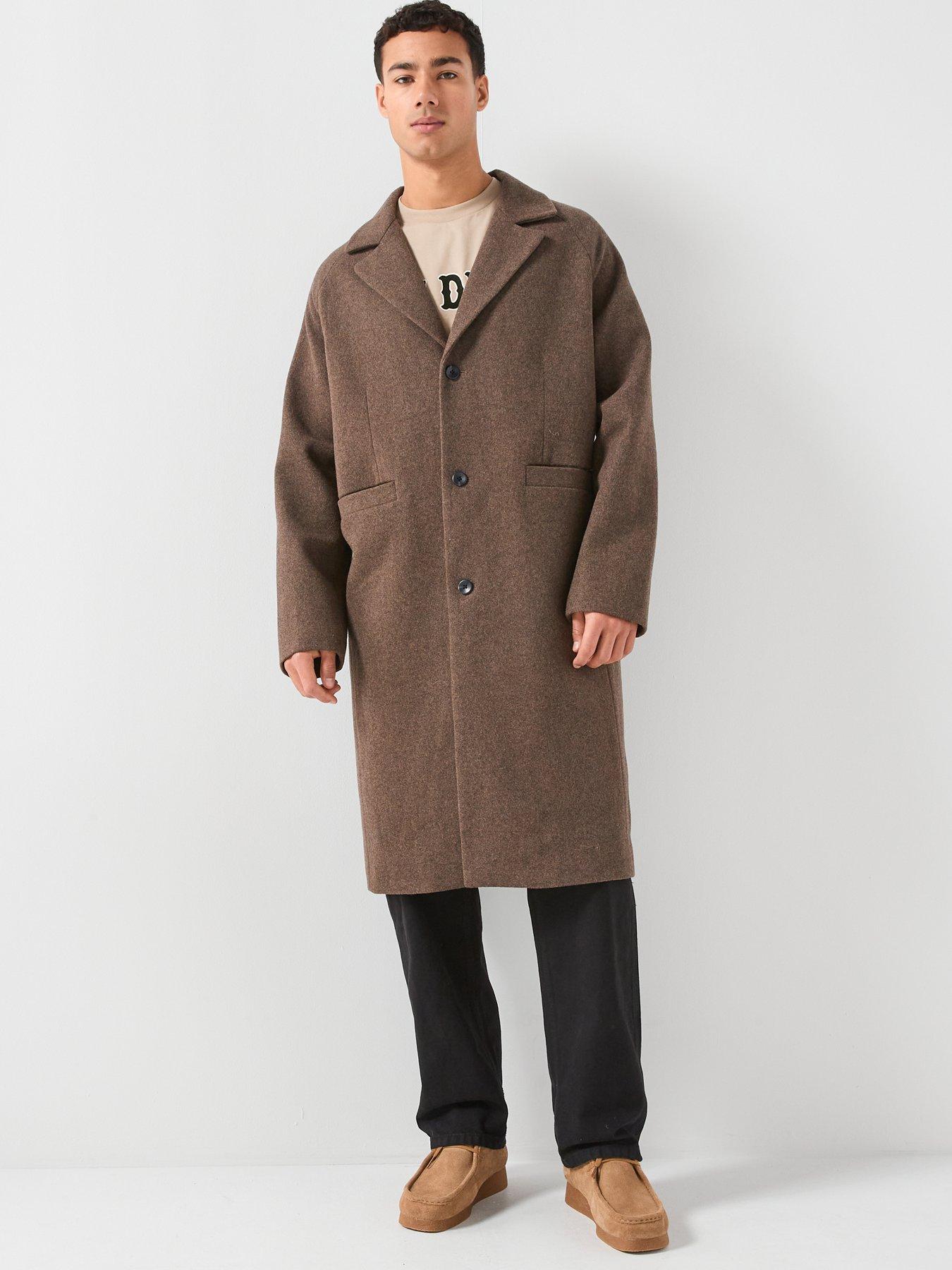  image of les-deux-nicko-melange-wool-overcoat-brown