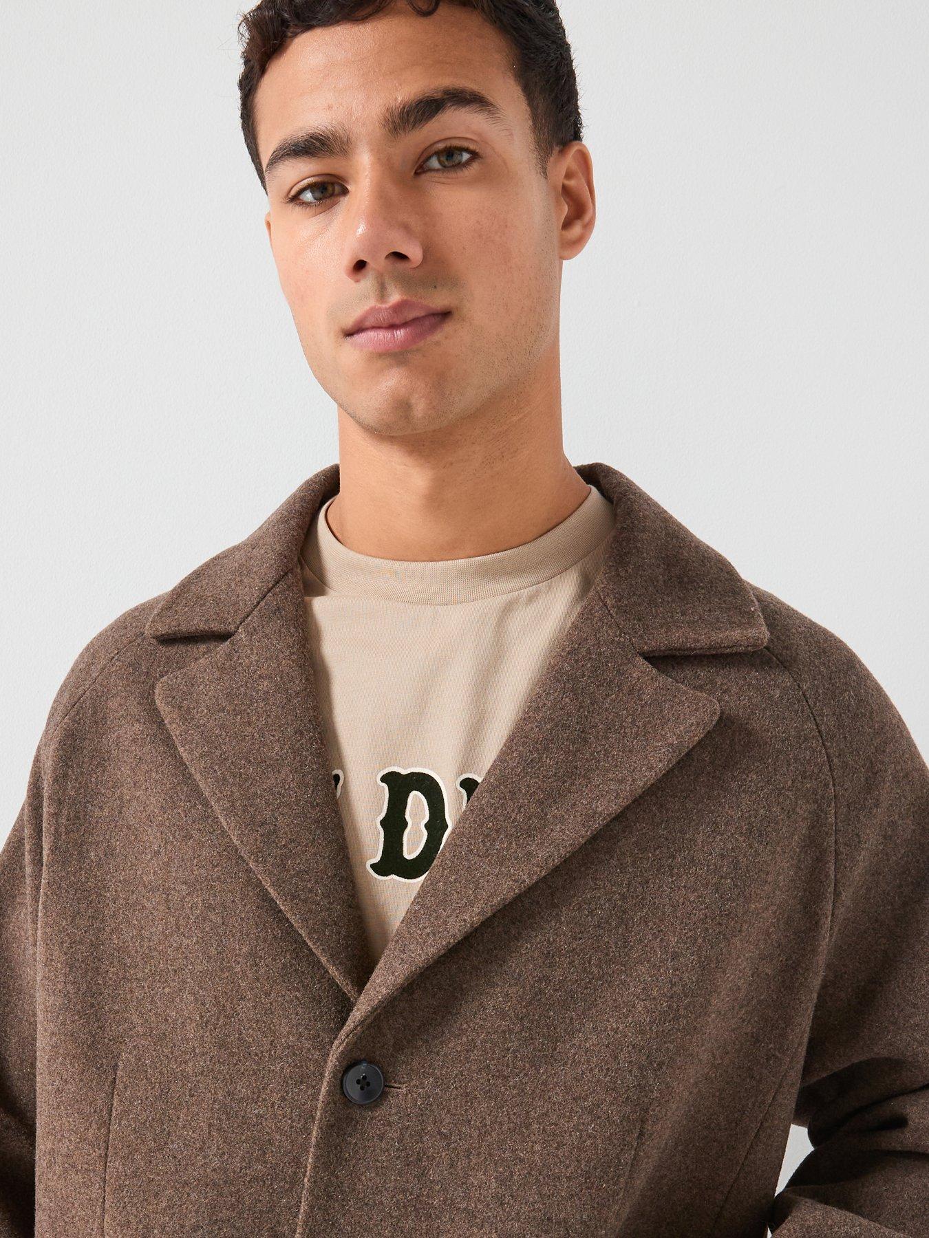  image of les-deux-nicko-melange-wool-overcoat-brown