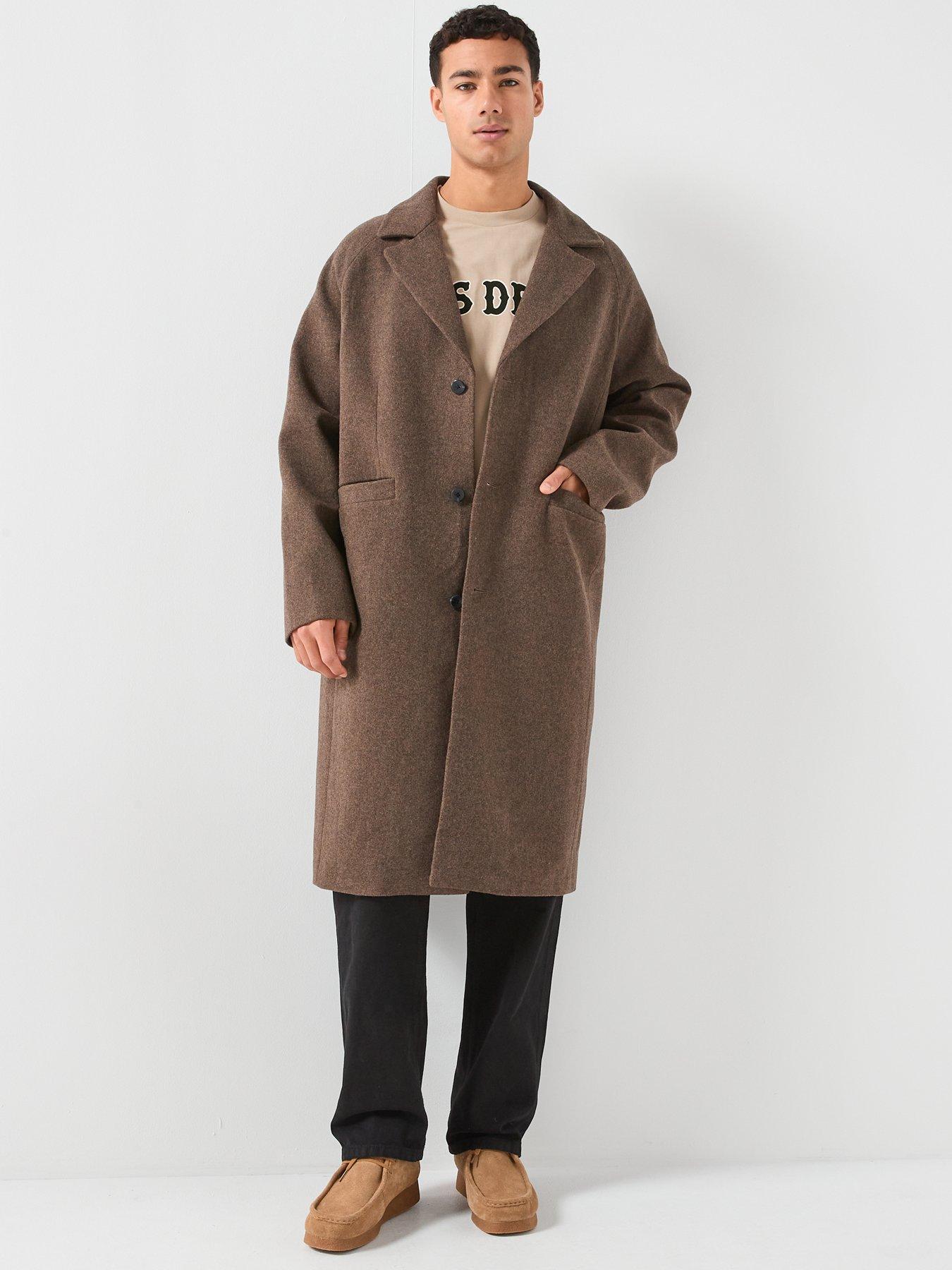  image of les-deux-nicko-melange-wool-overcoat-brown