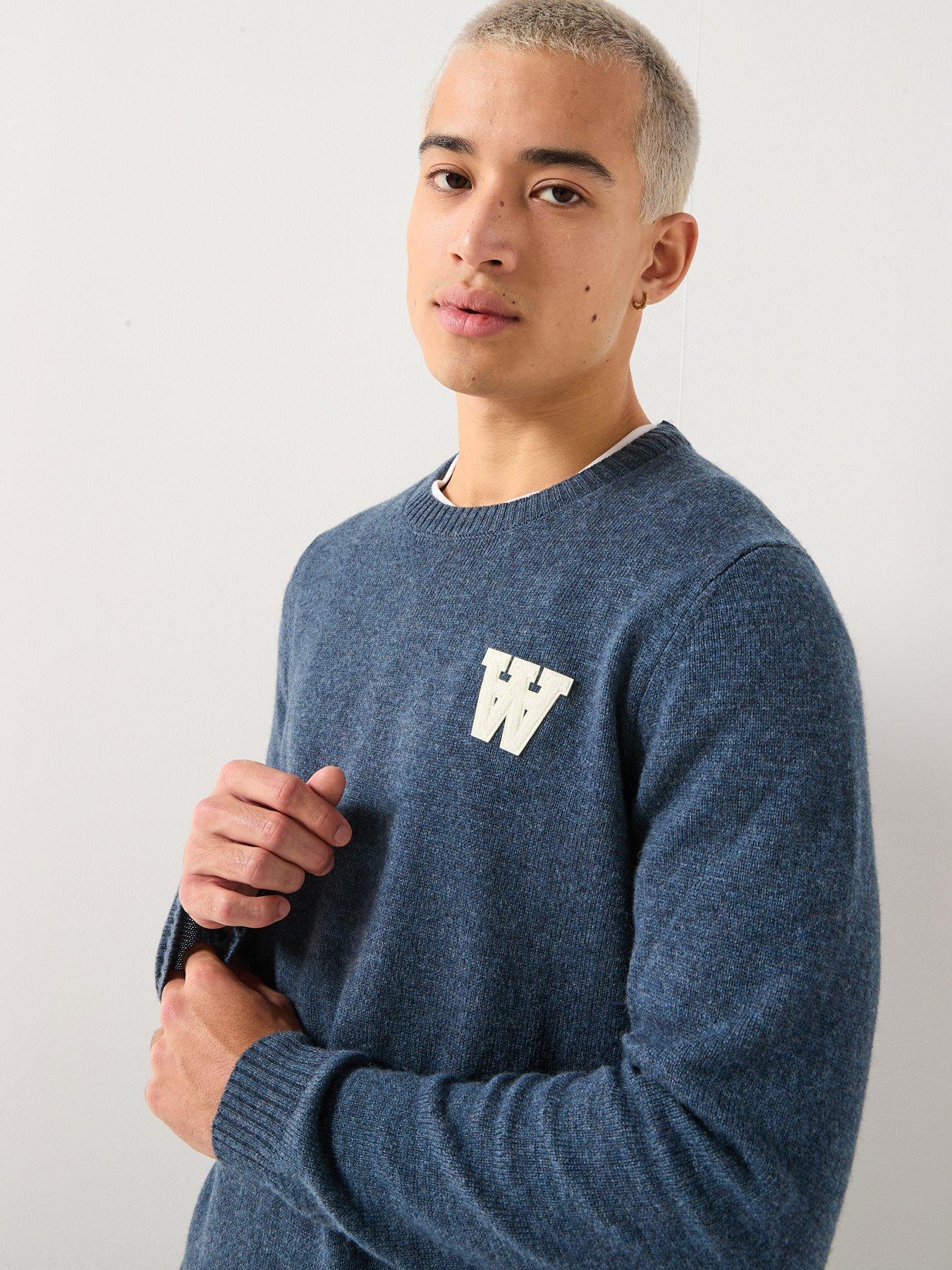  image of double-a-by-wood-wood-tay-aa-lambswool-knitted-jumper-blue