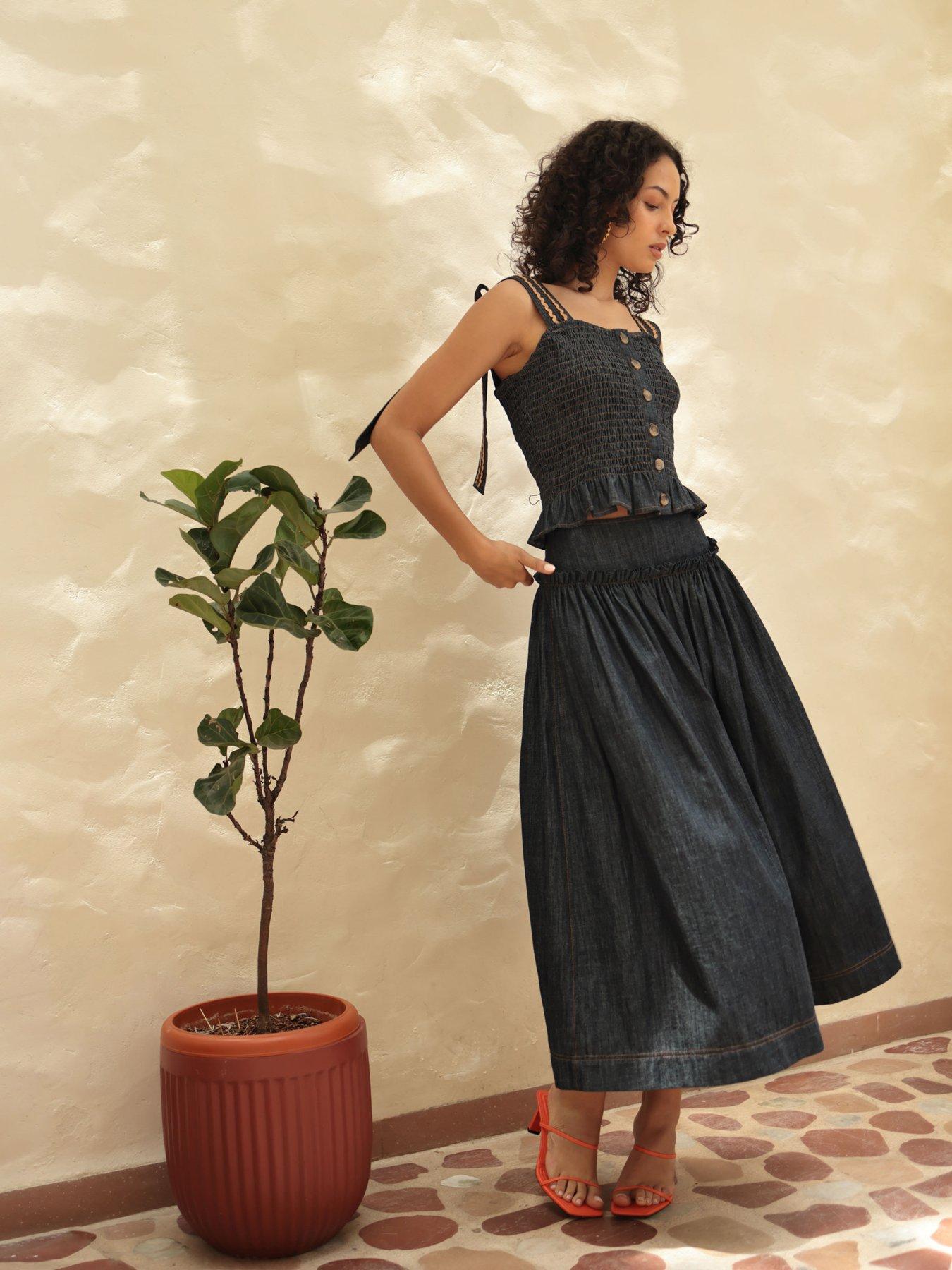  image of emily-lovelock-ivy-denim-blouse-blue