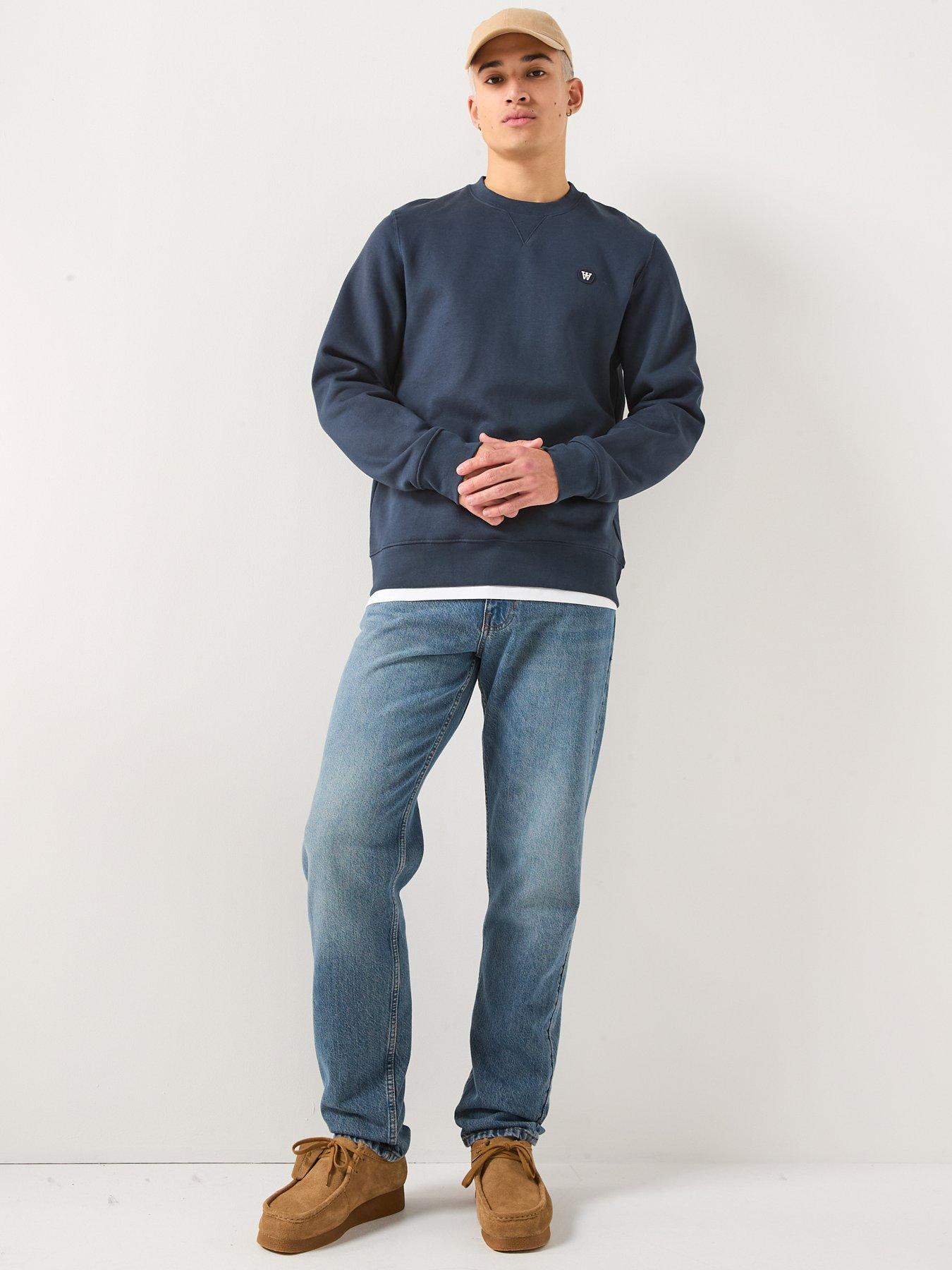  image of double-a-by-wood-wood-tye-coin-logo-crew-sweatshirt-navy