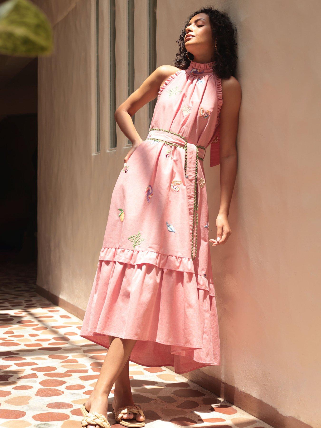 Emily Lovelock Celine Embroidered Dress - Pink
