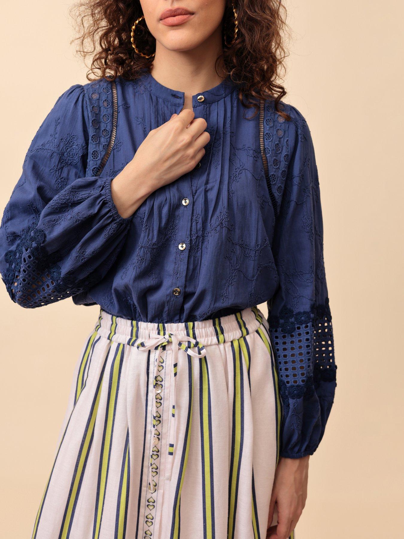 Emily Lovelock Martha Broderie Anglaise Blouse - Blue