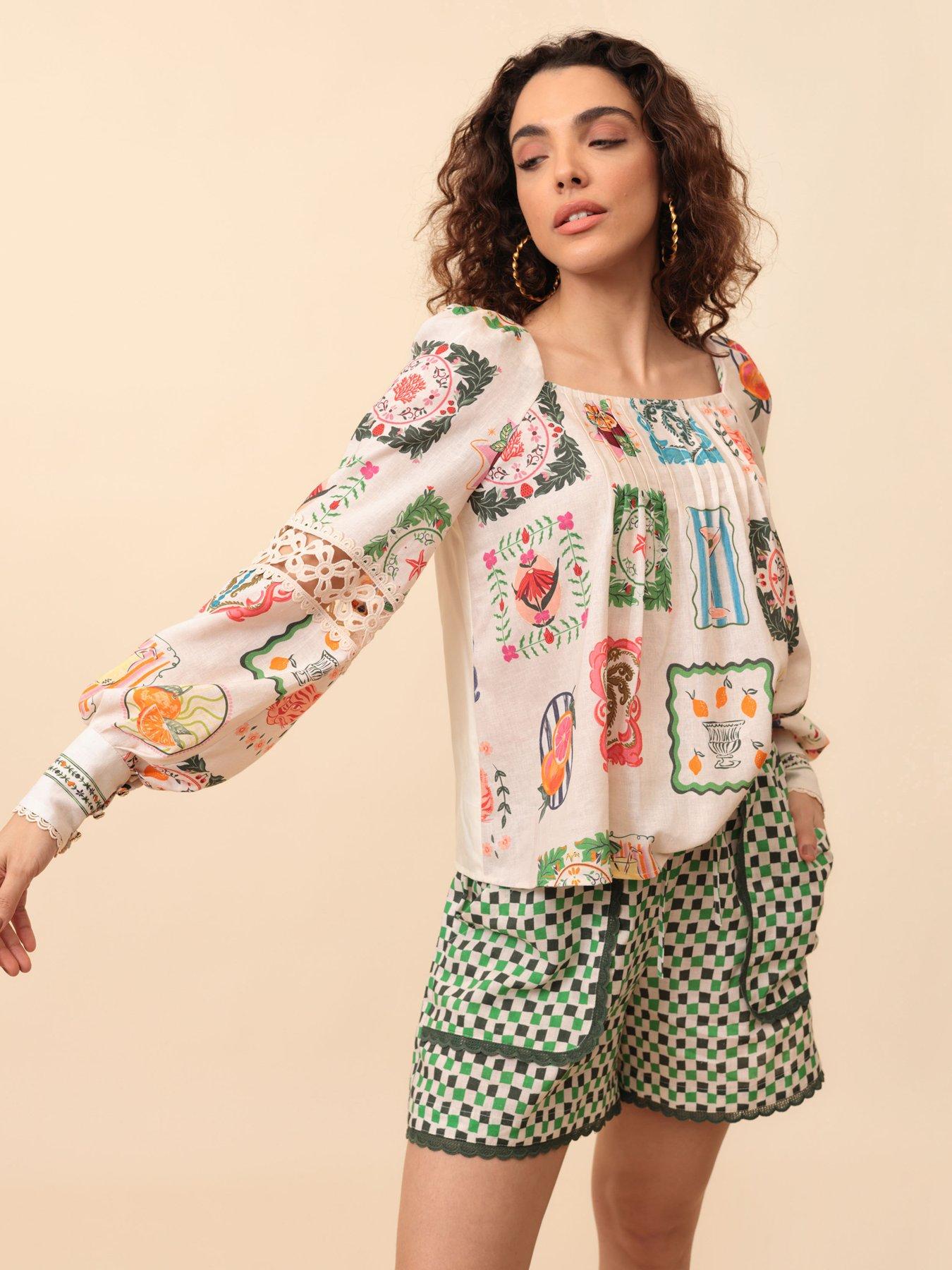 Emily Lovelock Rosie Print Blouse - White