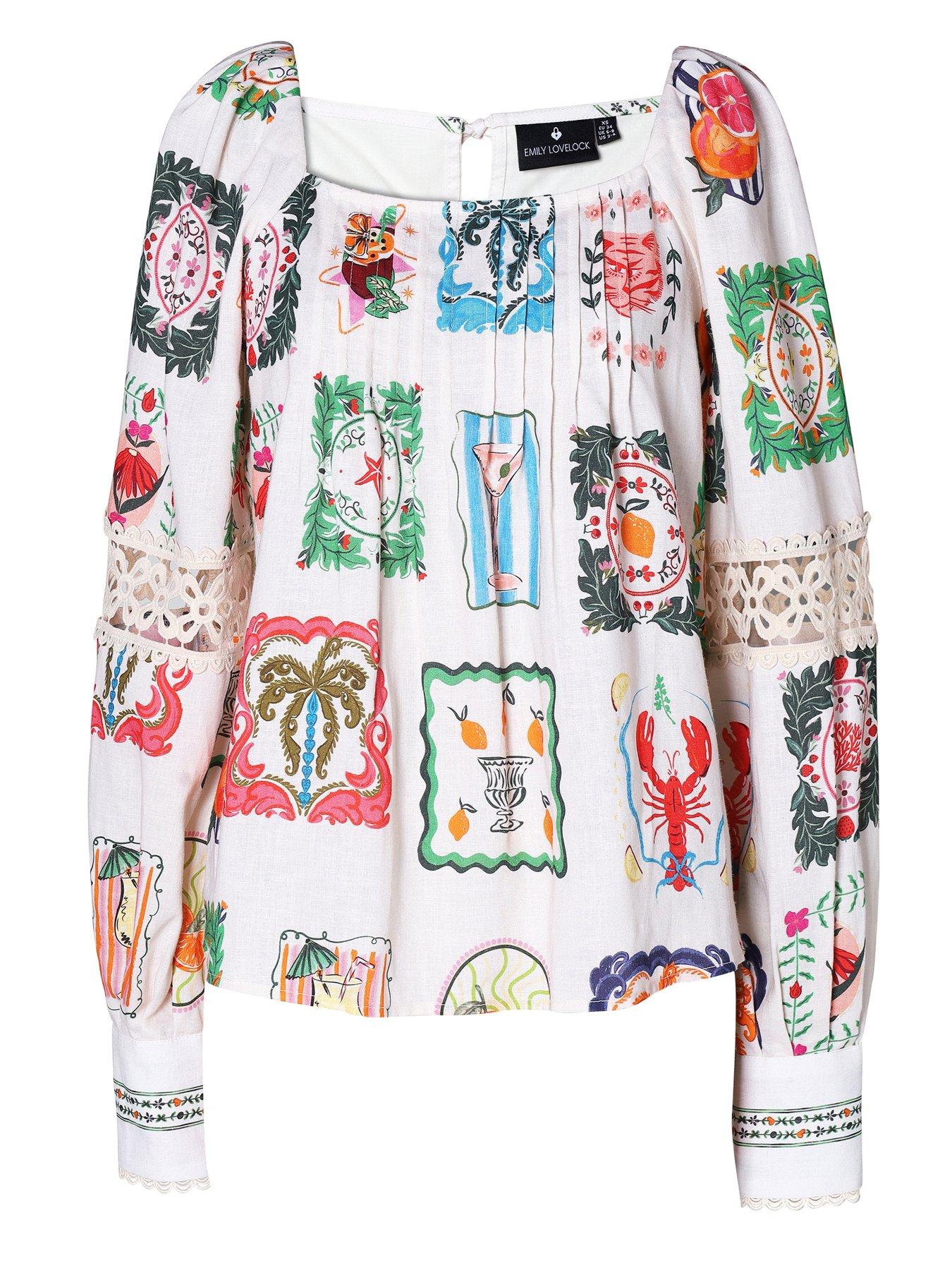 Image 3 of 5 of Emily Lovelock Rosie Print Blouse - White