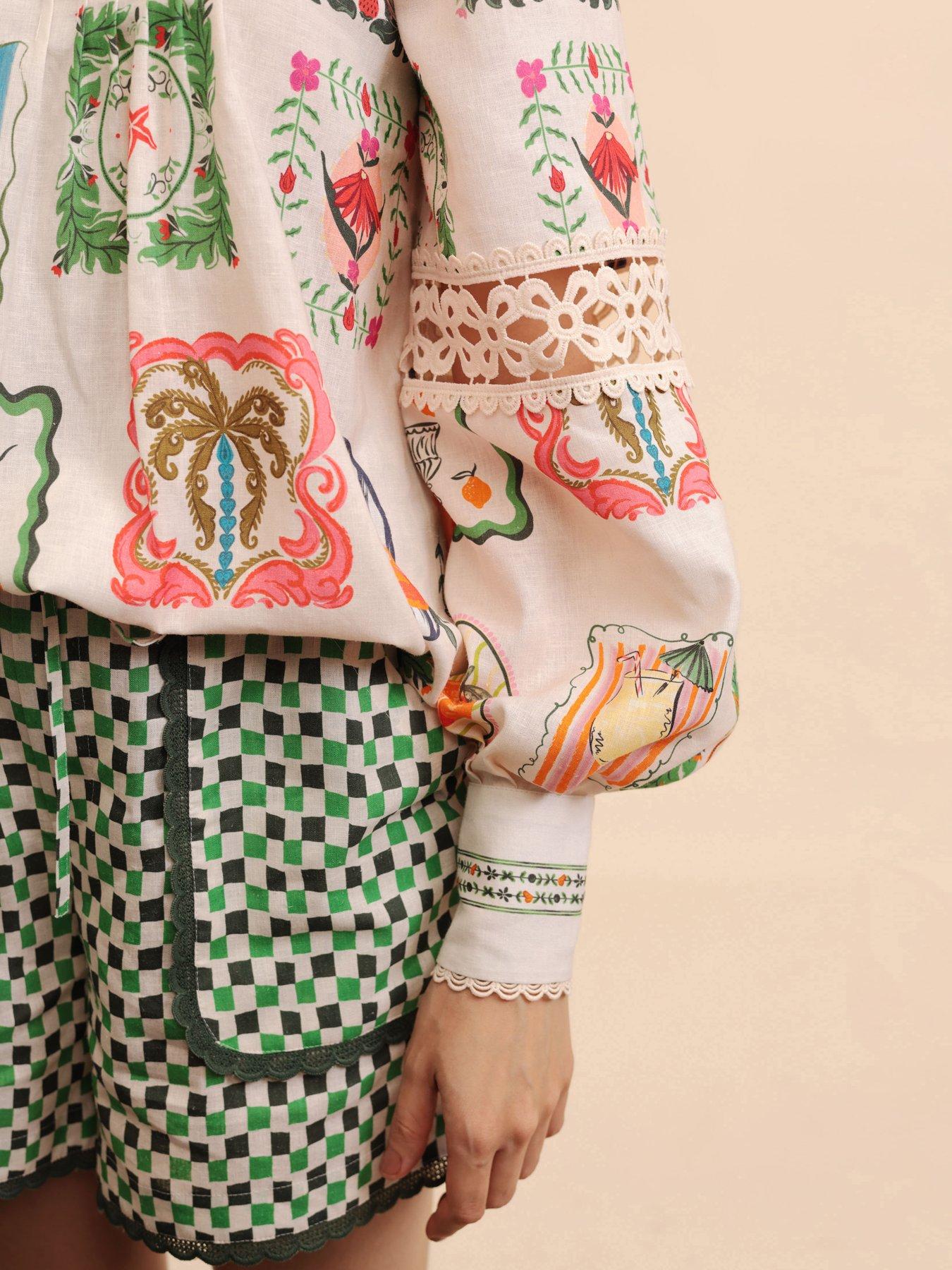 Image 4 of 5 of Emily Lovelock Rosie Print Blouse - White