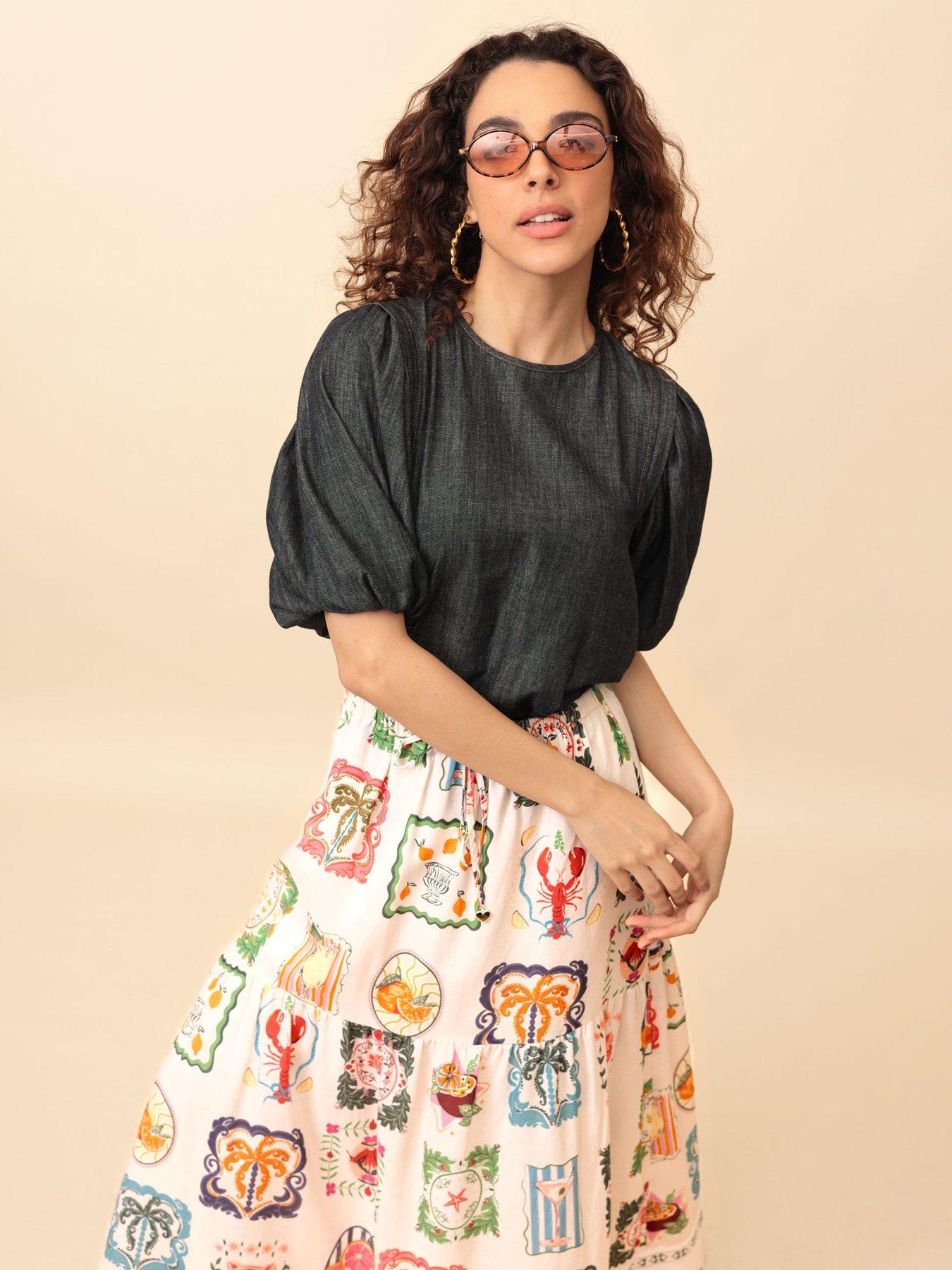 Emily Lovelock Greta Print Skirt - White