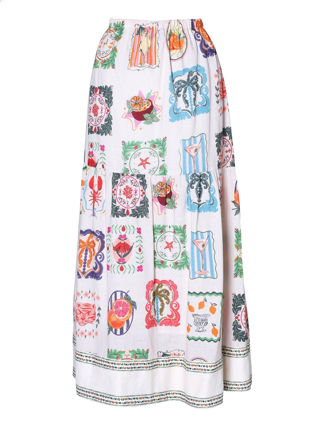 Image 2 of 4 of Emily Lovelock Greta Print Skirt - White