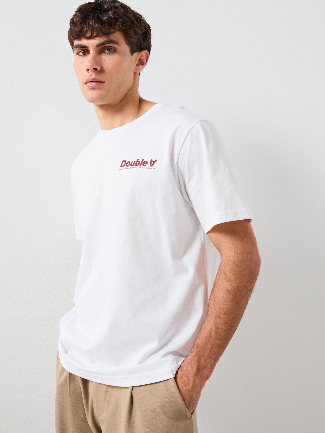 Double A by Wood Wood Chest Logo and Back Graphic T-Shirt - White