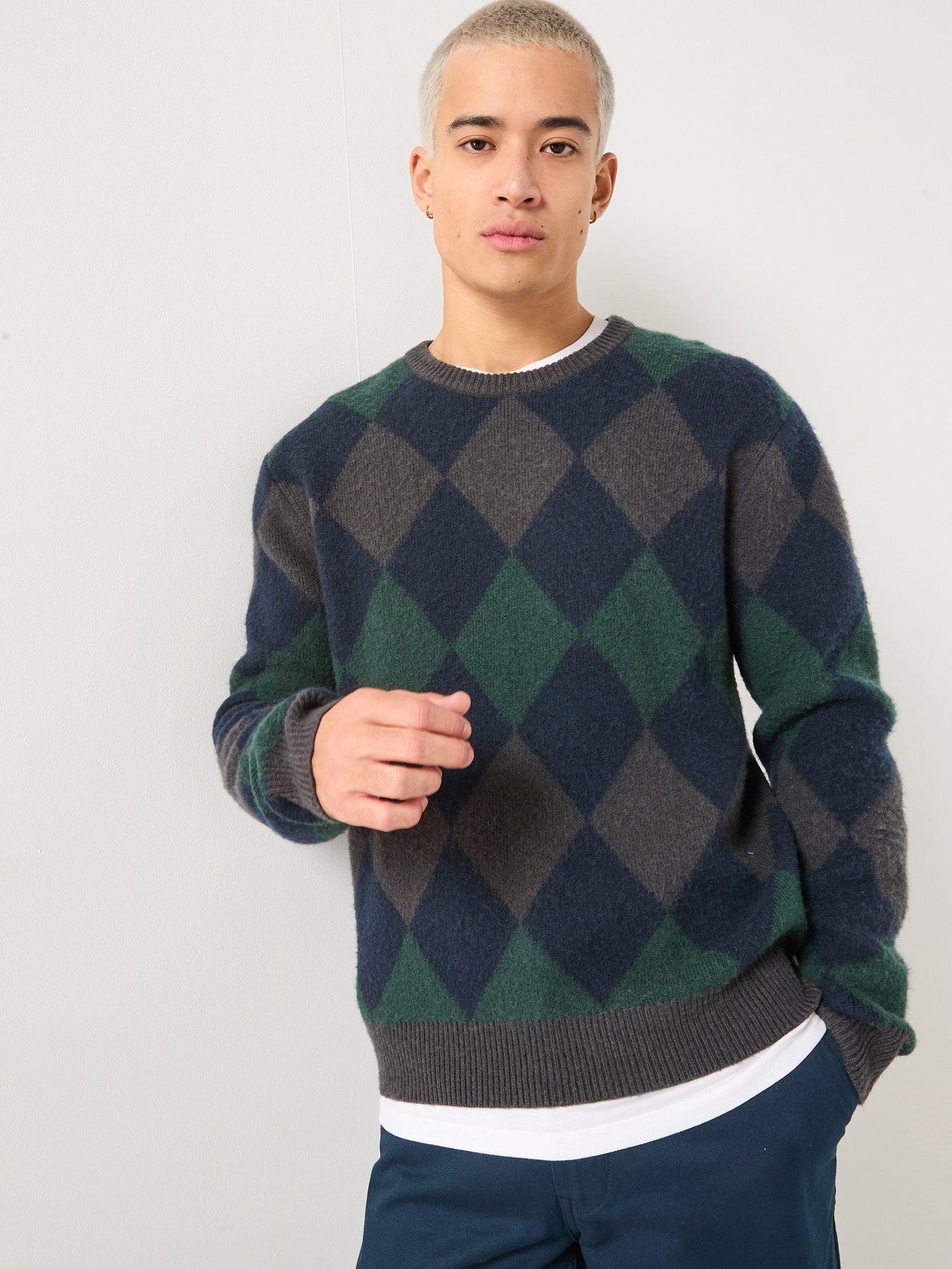 front image of double-a-by-wood-wood-jan-argyle-crew-knitted-jumper-dark-green