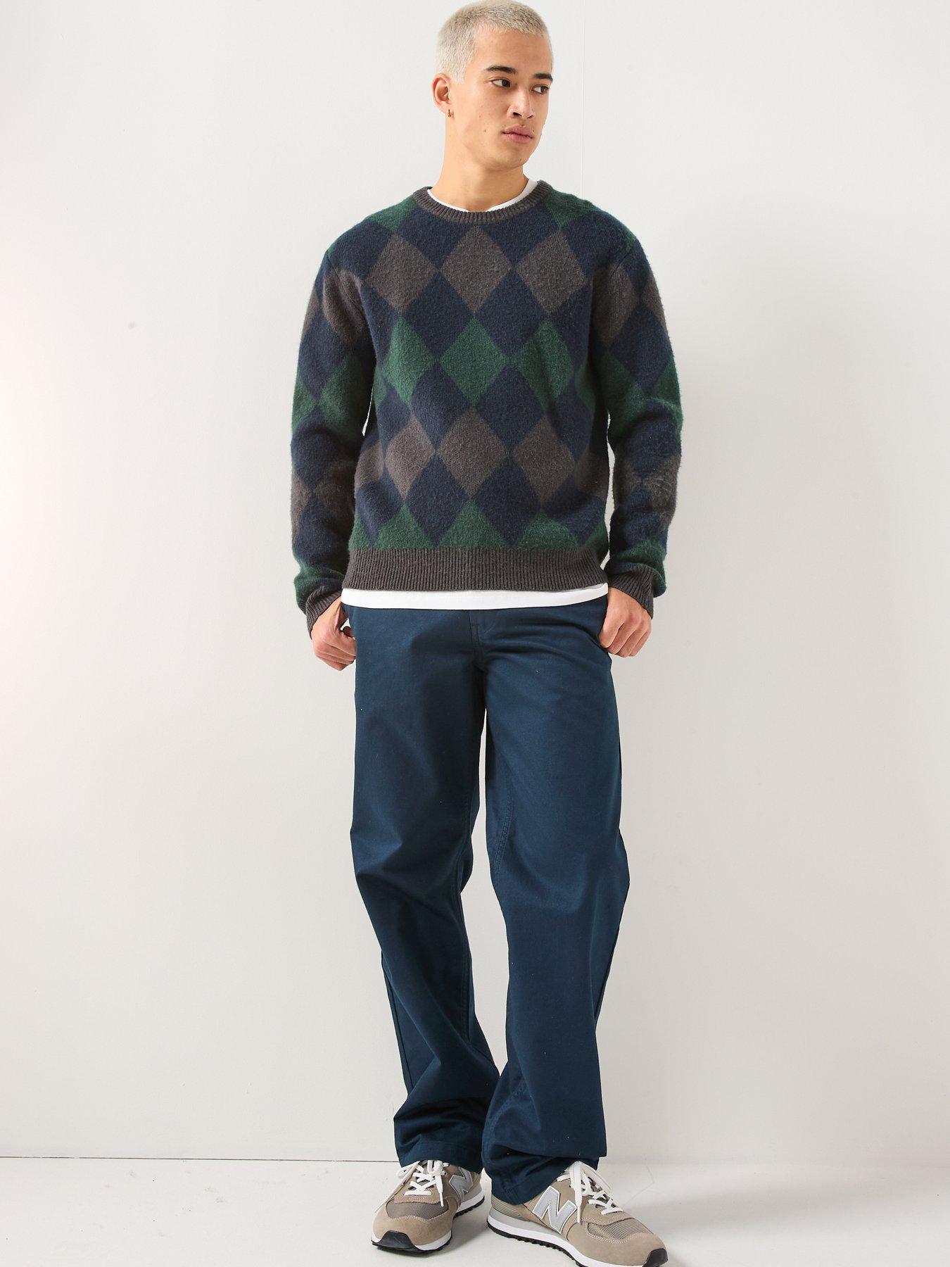  image of double-a-by-wood-wood-jan-argyle-crew-knitted-jumper-dark-green