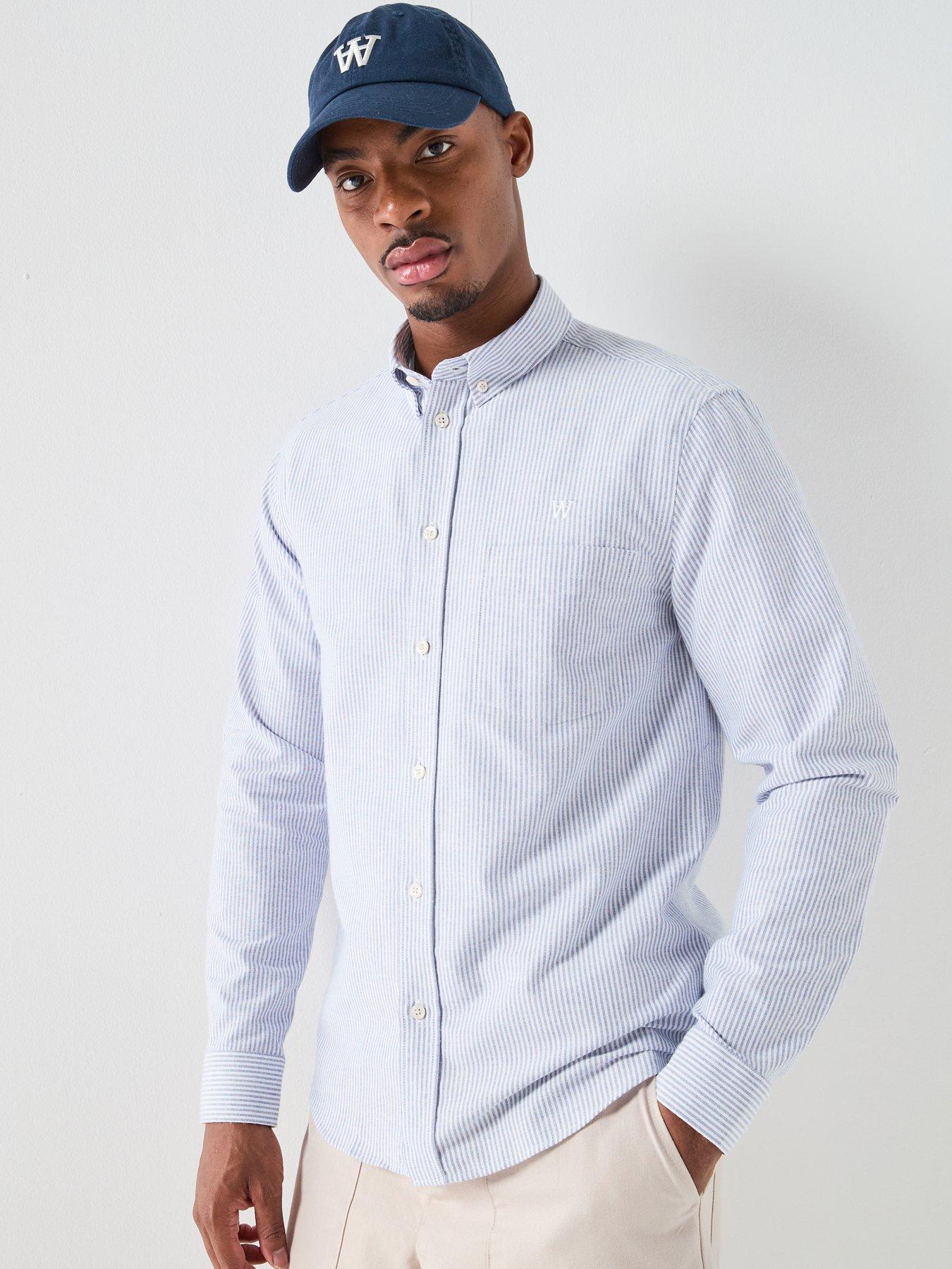 WOOD WOOD Double A By Adam Long Sleeve Cotton Shirt - Blue